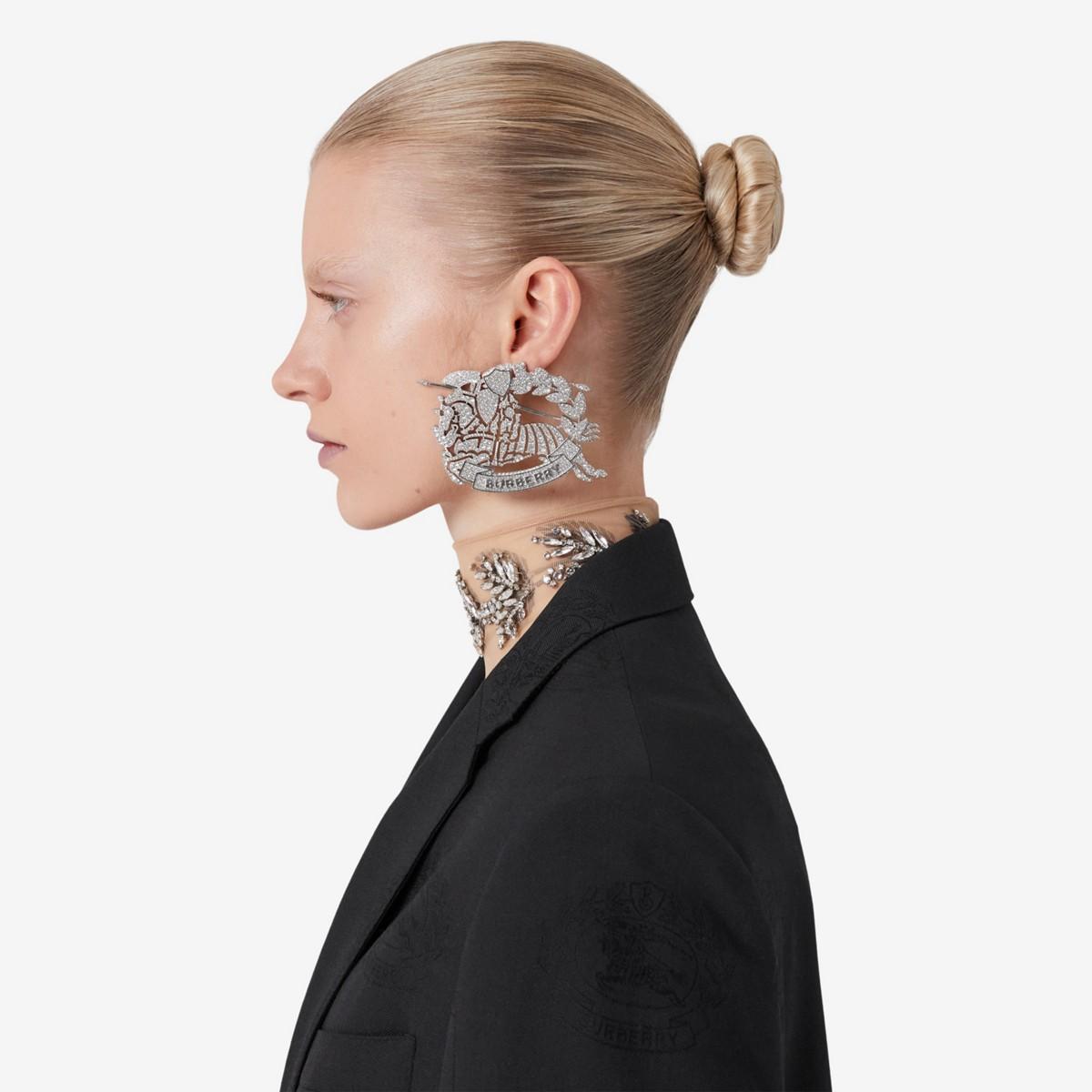 Burberry Crystal Ekd Palladium-plated Earrings in White | Lyst