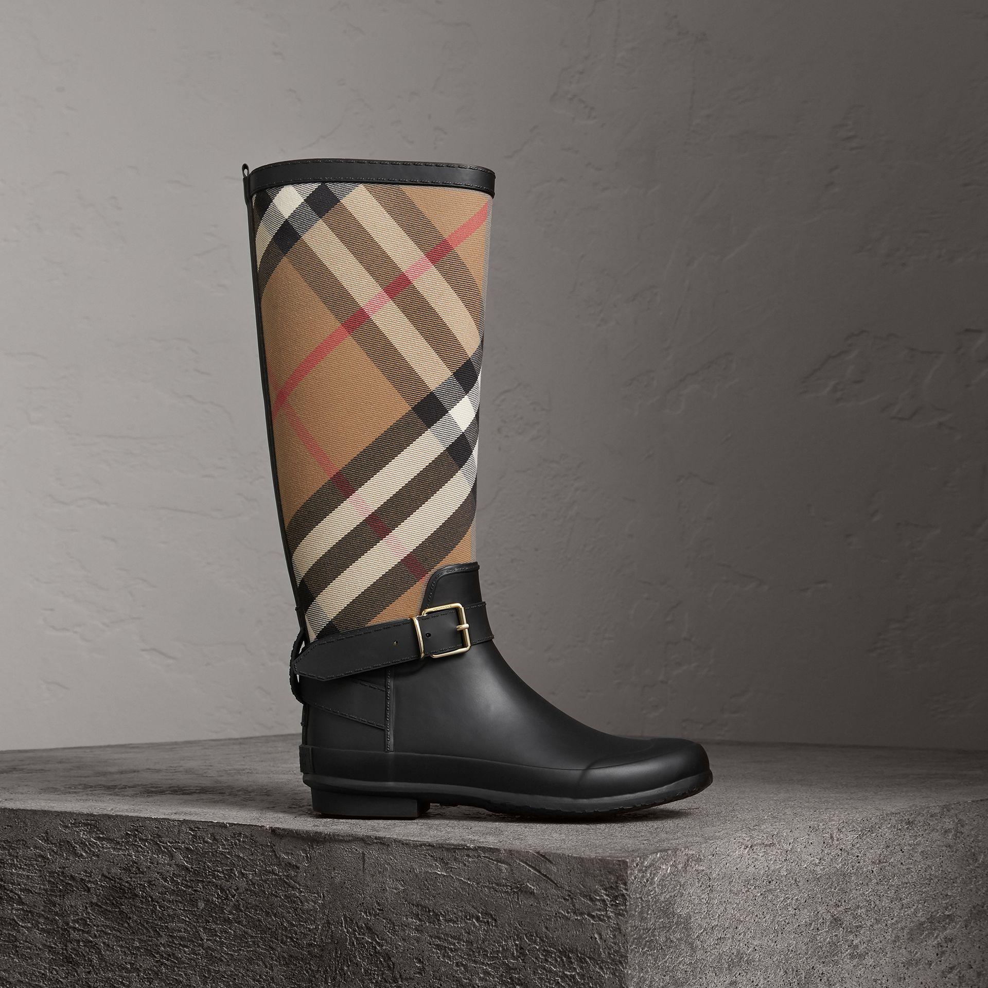 Burberry Belt Detail Check And Rubber Rain Boots House Check/black ...