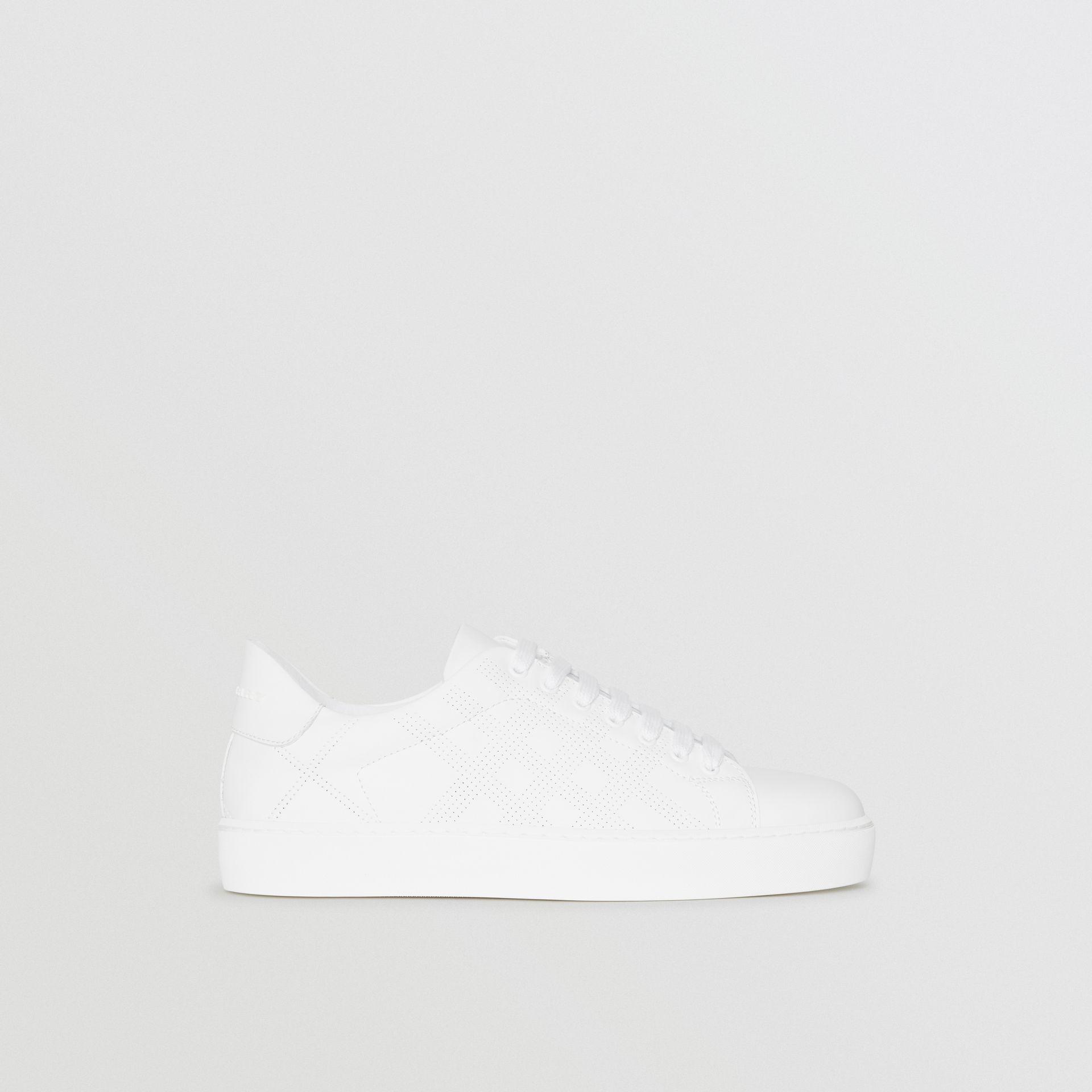 burberry perforated check leather sneakers