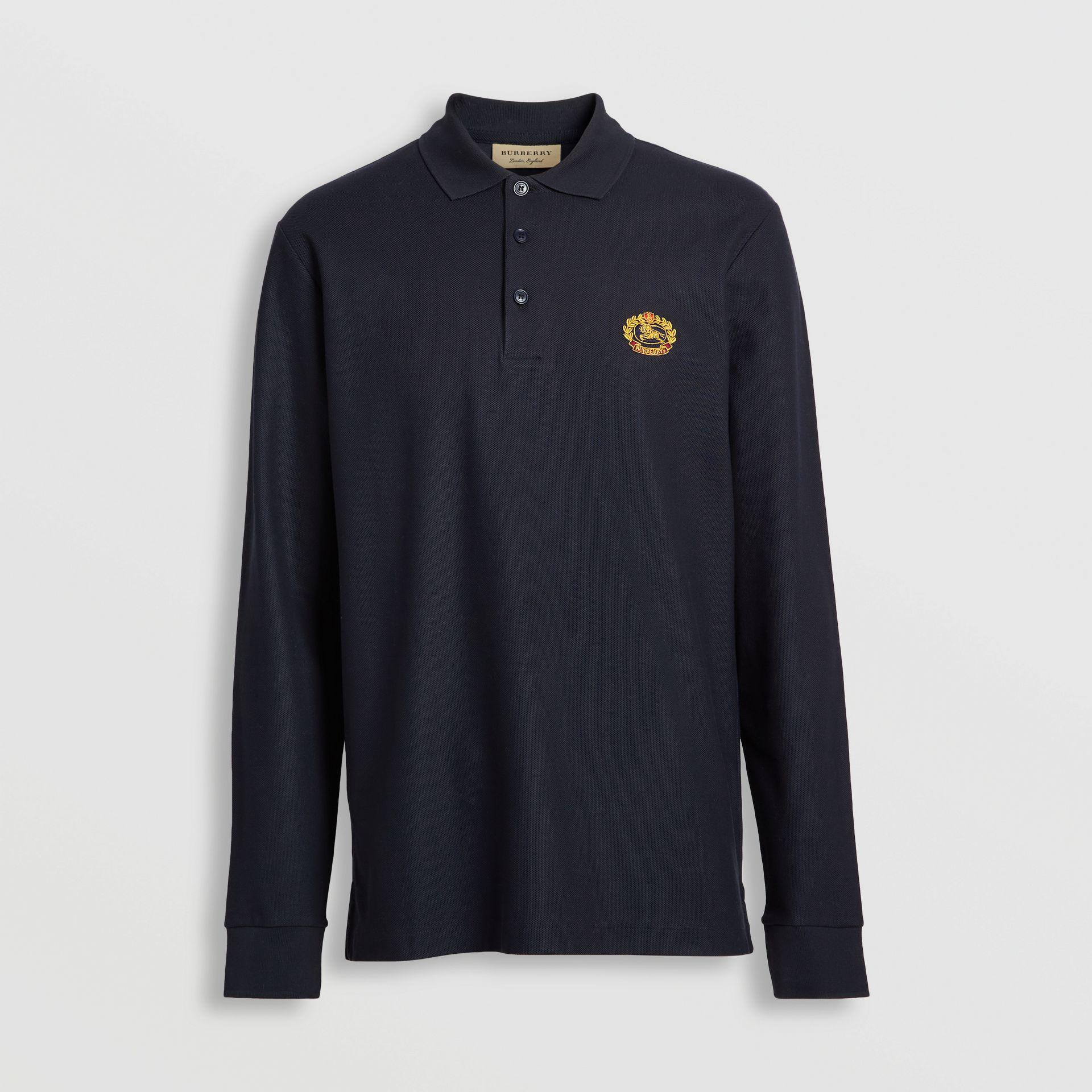 Burberry Long-sleeve Archive Logo Cotton Piqué Polo Shirt in Dark Navy