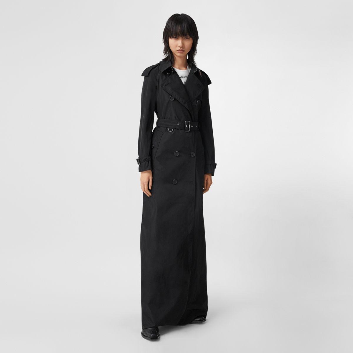 Burberry Extra-long Taffeta Trench Coat in Black | Lyst