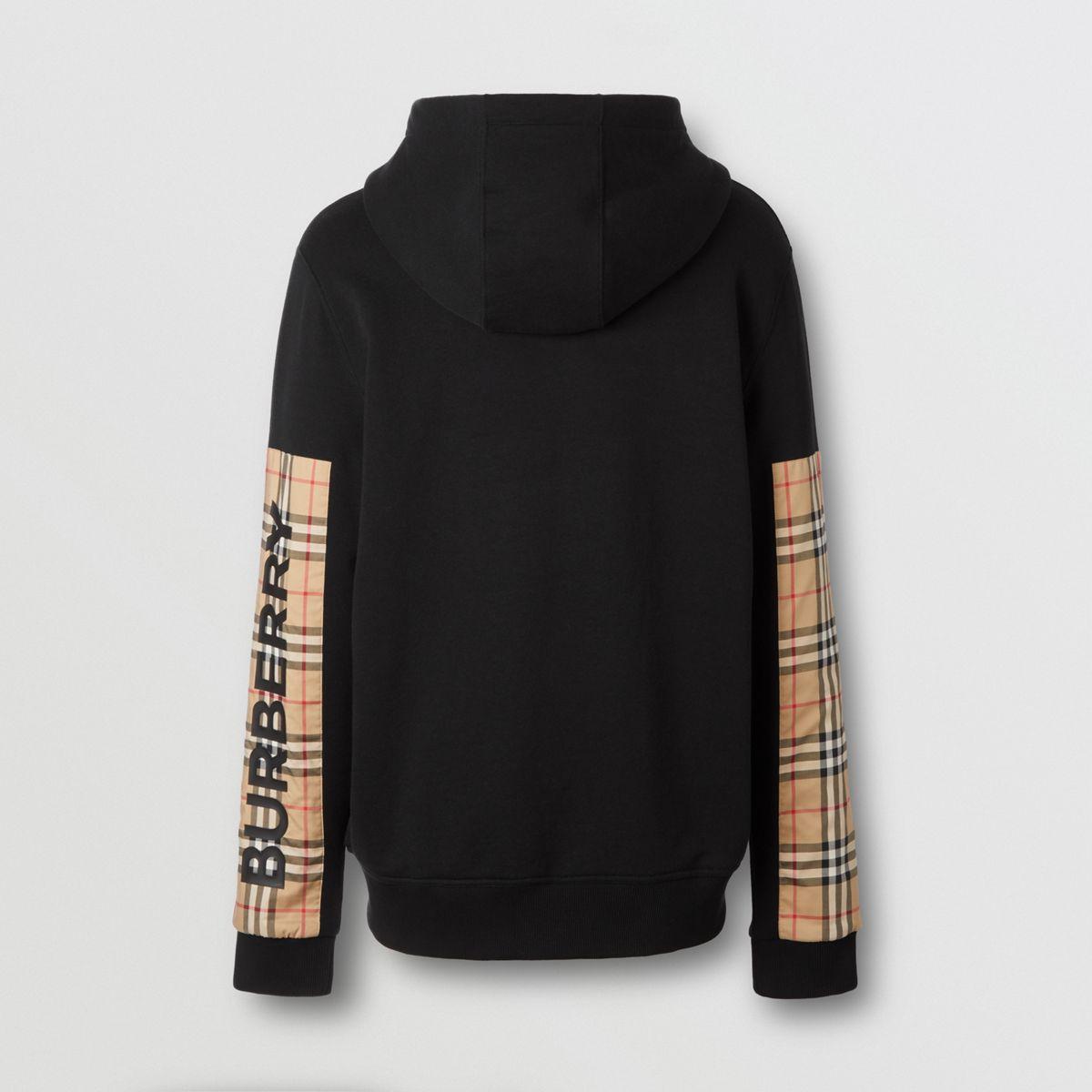 Burberry Logo Print Vintage Check Panel Cotton Hooded Top in Black for Men  | Lyst