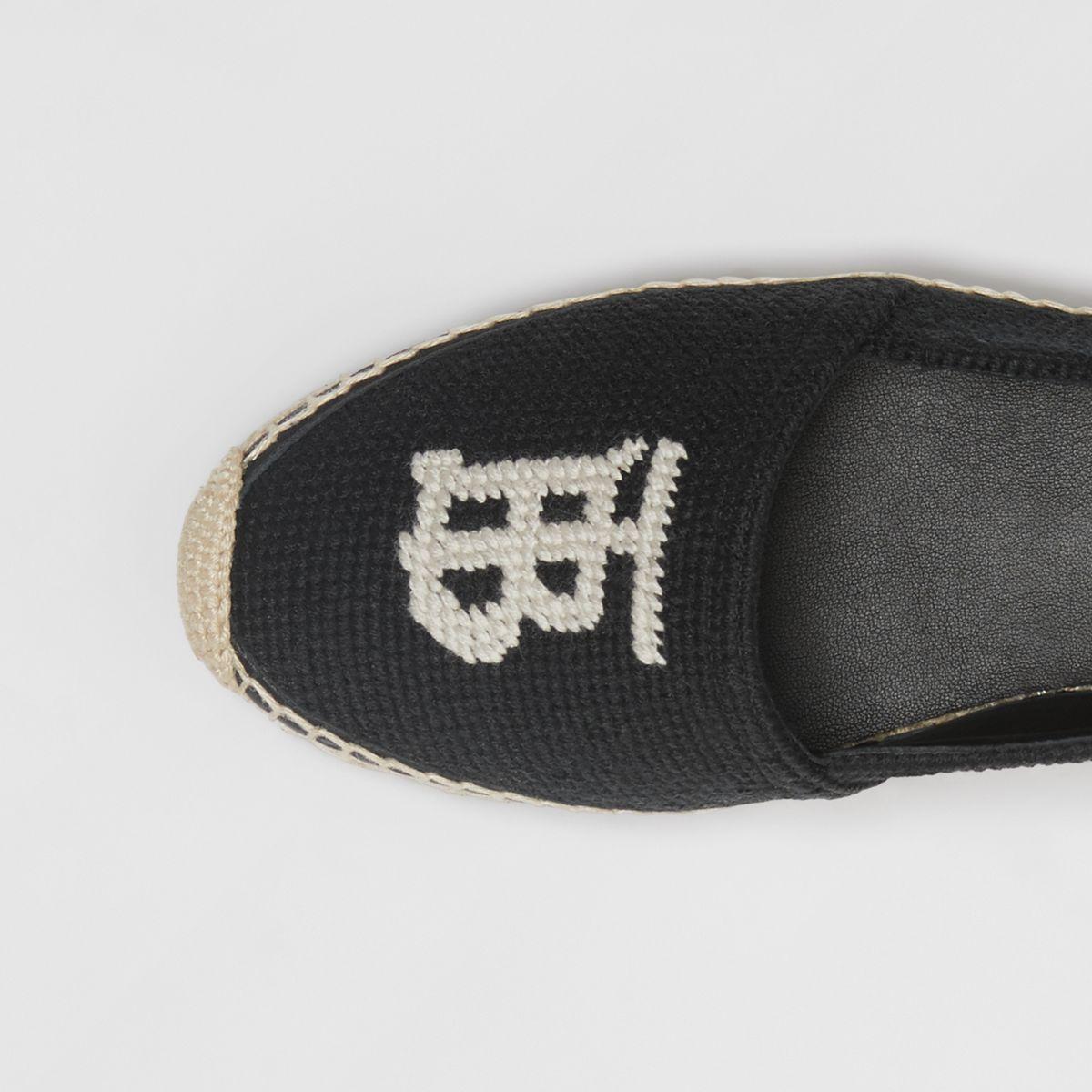 Burberry Monogram Motif Cotton And Leather Espadrilles in Black/White  (Black) | Lyst