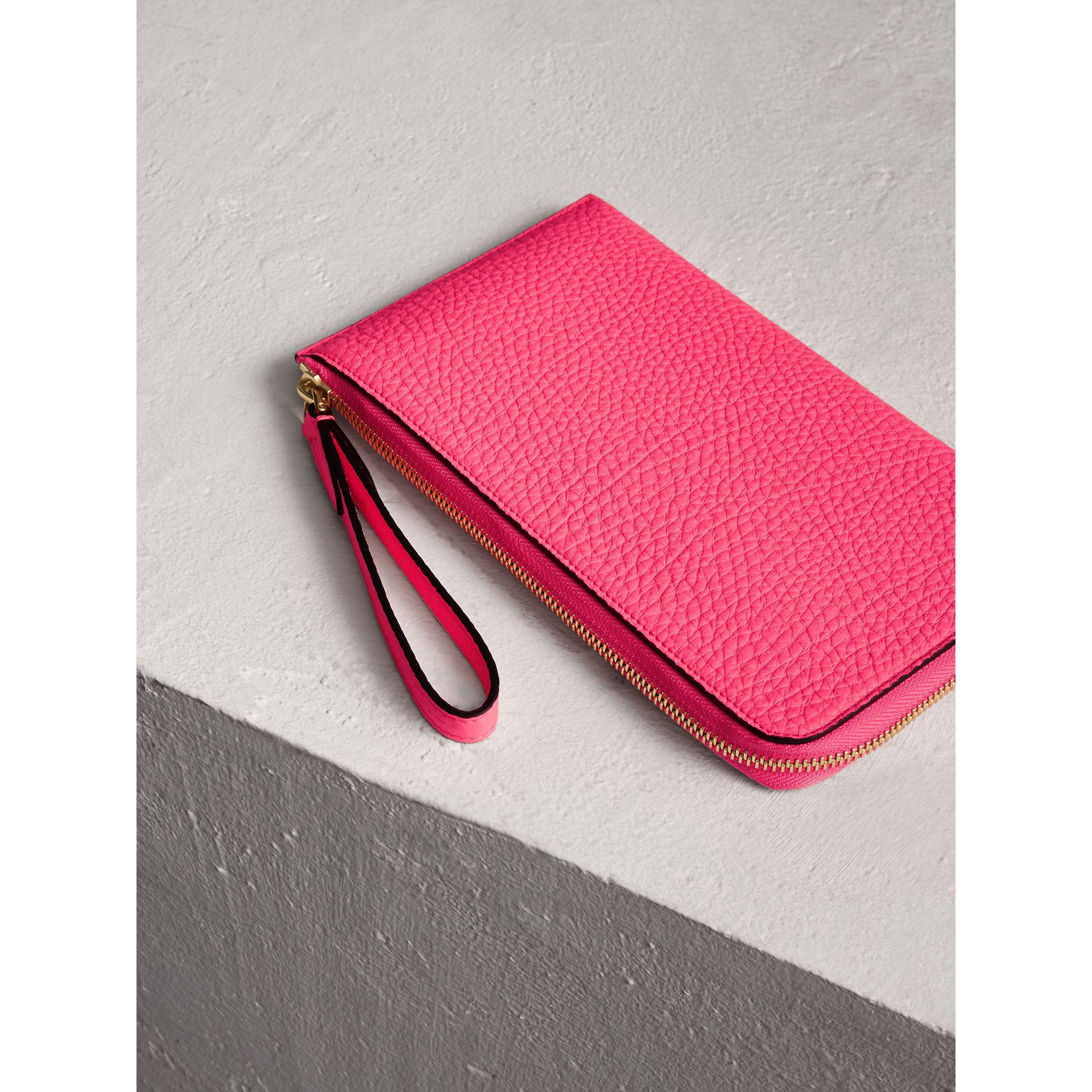 Burberry Embossed Neon Leather Travel Wallet in Pink