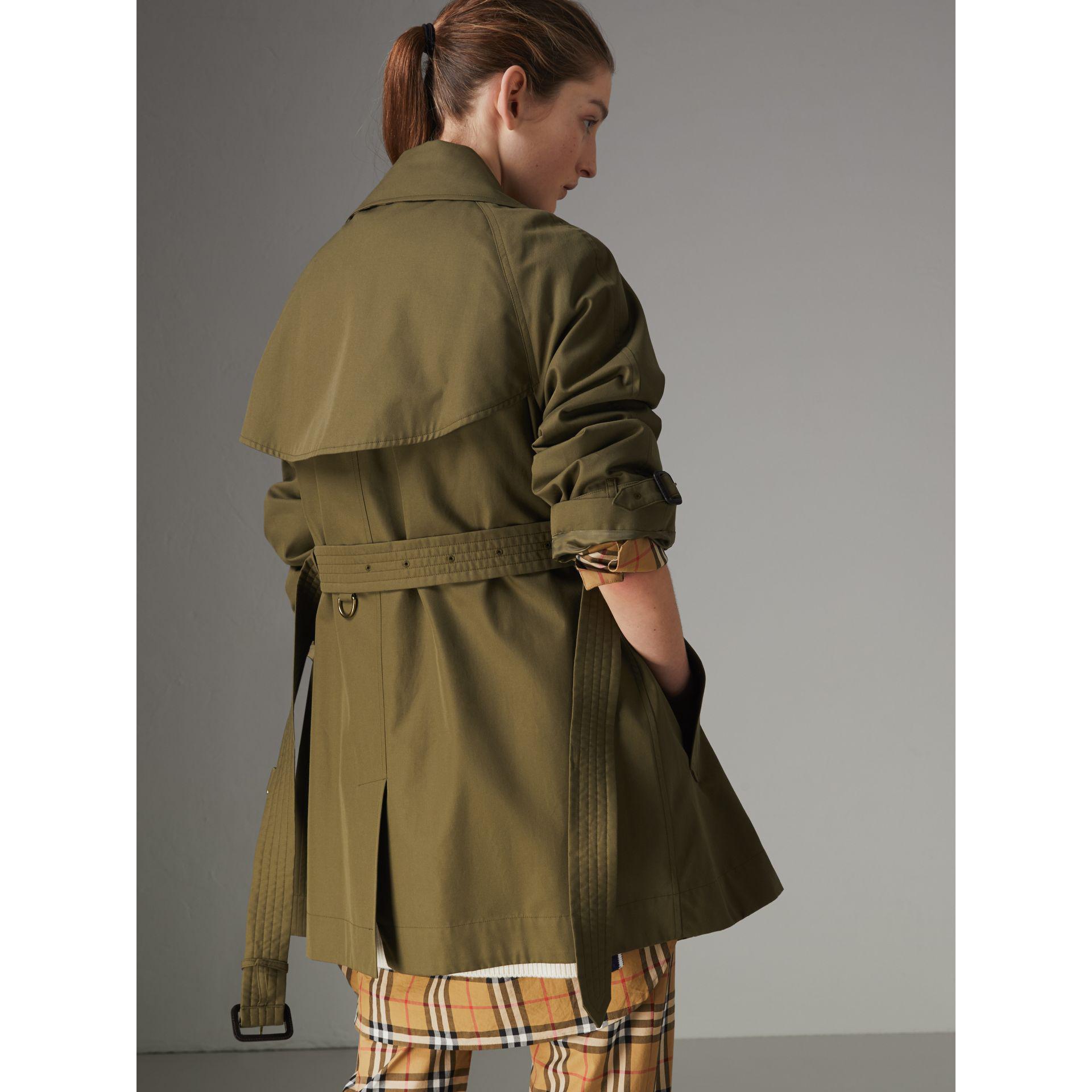 exaggerated collar cotton gabardine trench coat