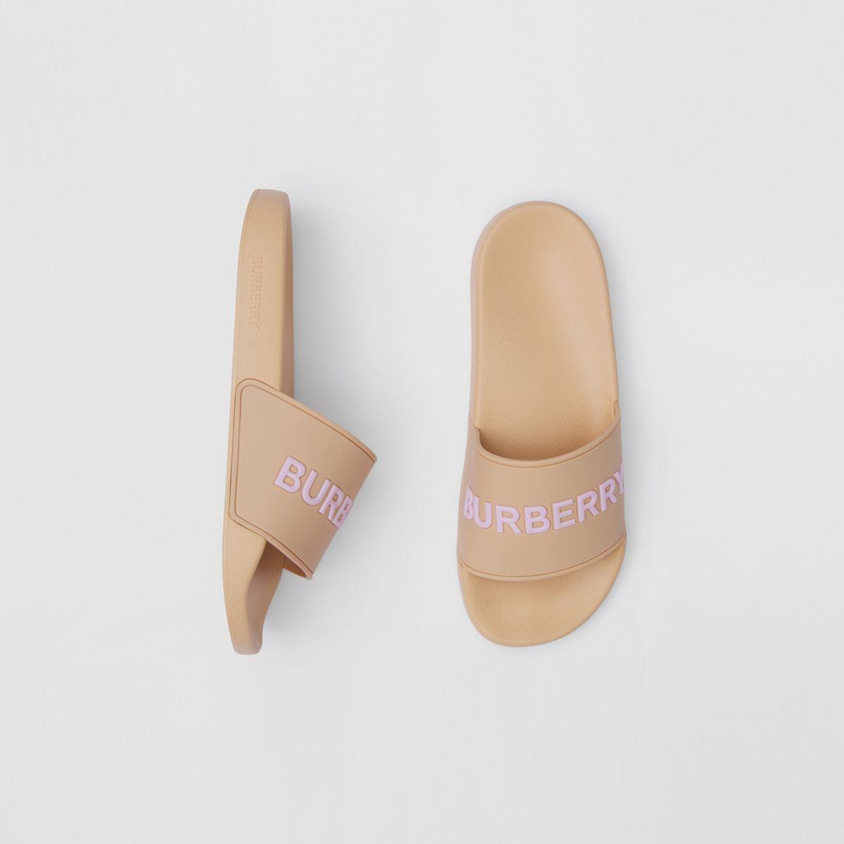 Burberry Embossed Logo Slides in Pink | Lyst
