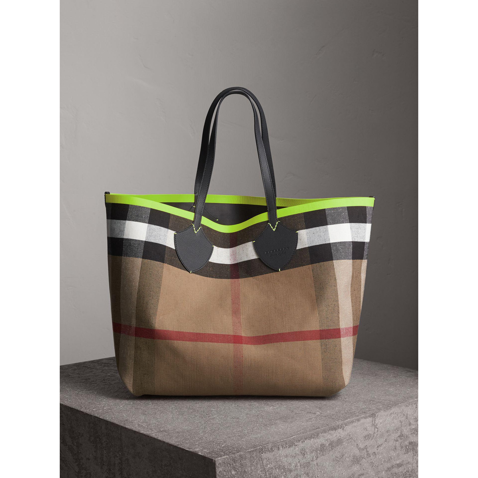 Burberry Giant Vintage Check Reversible Tote Bag in brown nylon