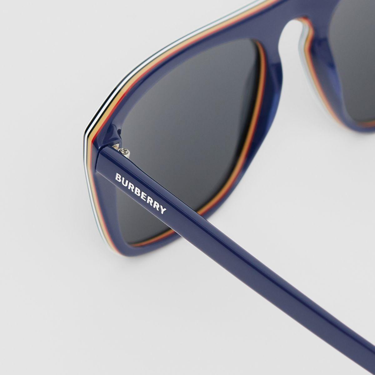 Burberry Icon Stripe Detail Square Frame Sunglasses in Gray for Men | Lyst
