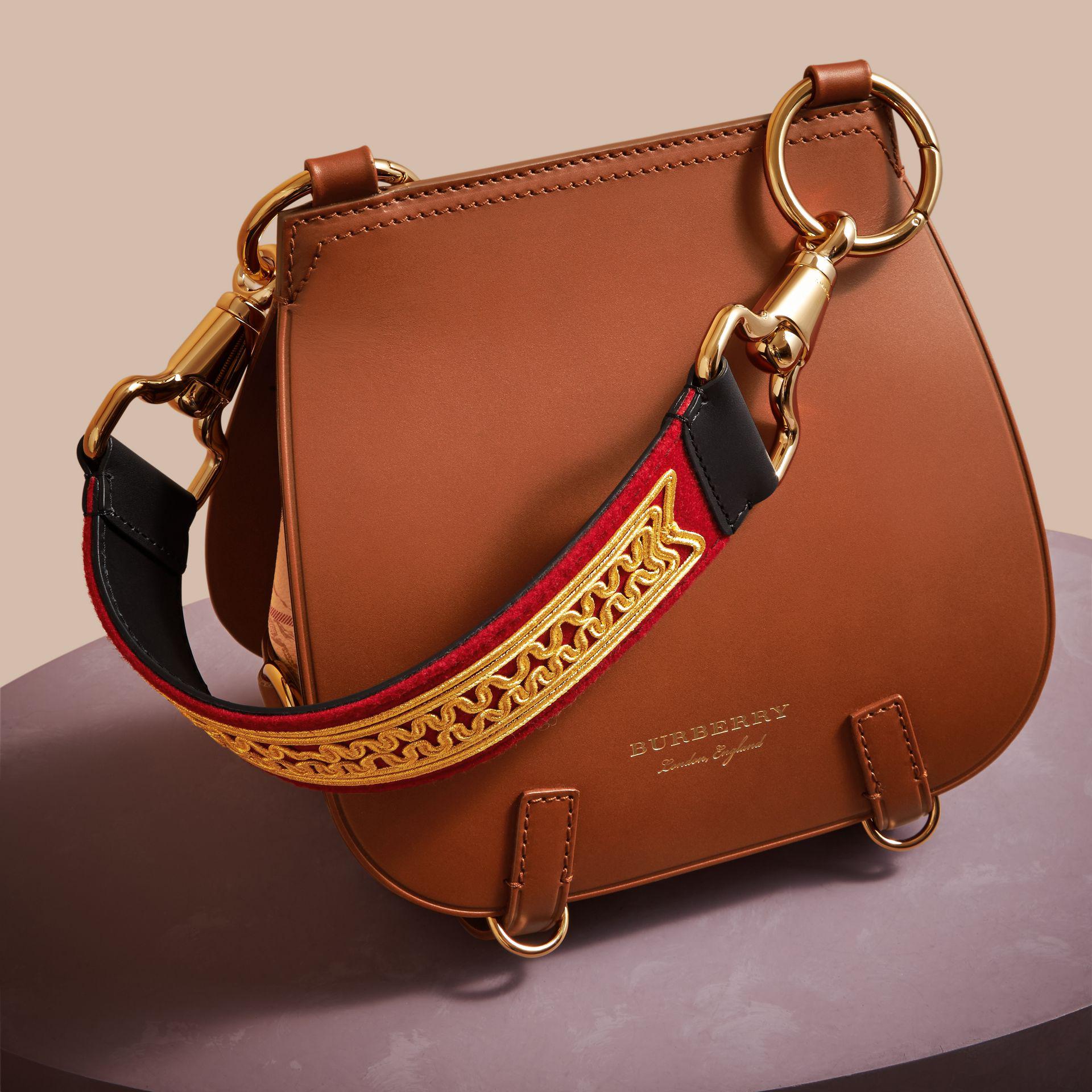 Burberry The Bridle Bag In Leather And Haymarket Check Dark Clove