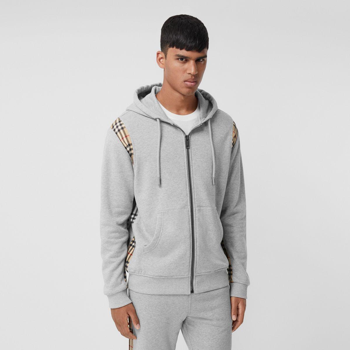 Vintage check panel cotton hoodie Outlet