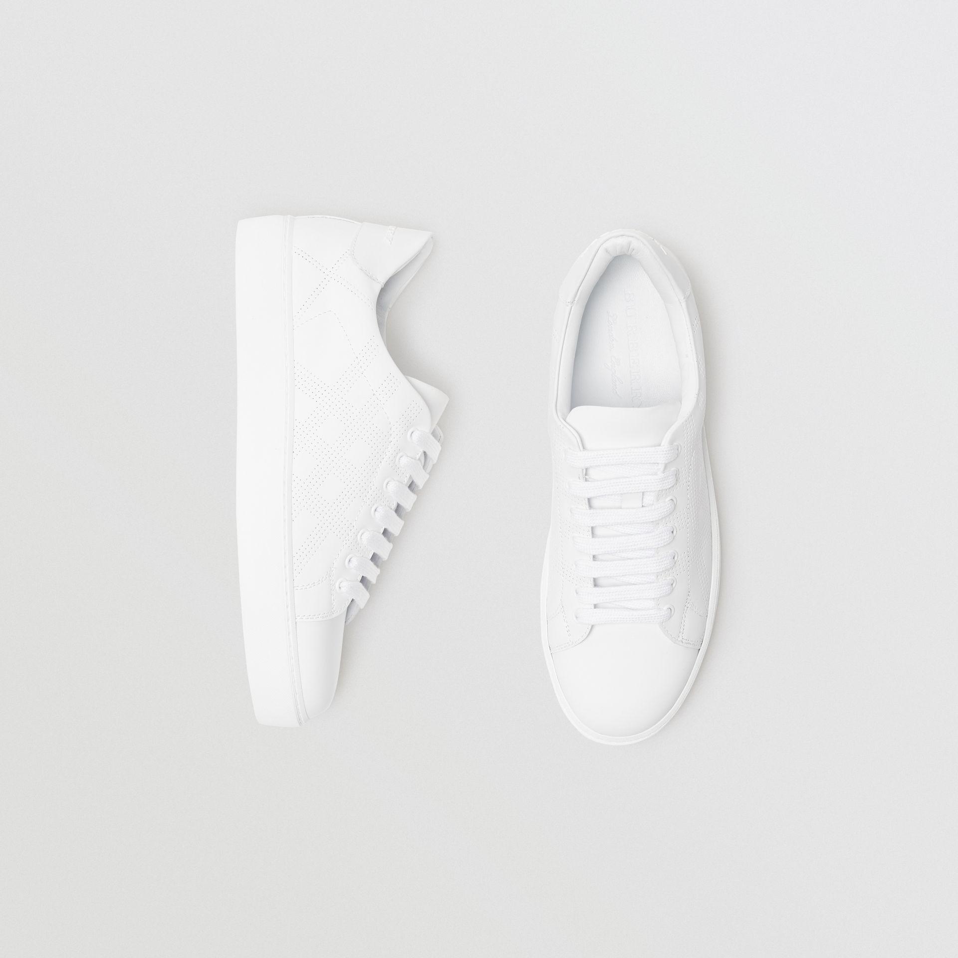 burberry perforated check leather sneakers