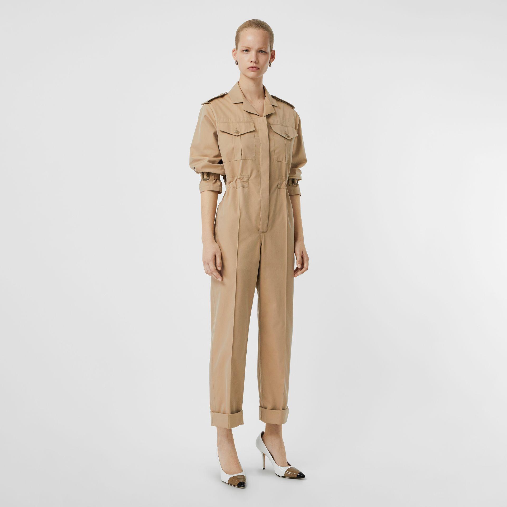Burberry Cotton Gabardine Jumpsuit in Natural | Lyst Canada