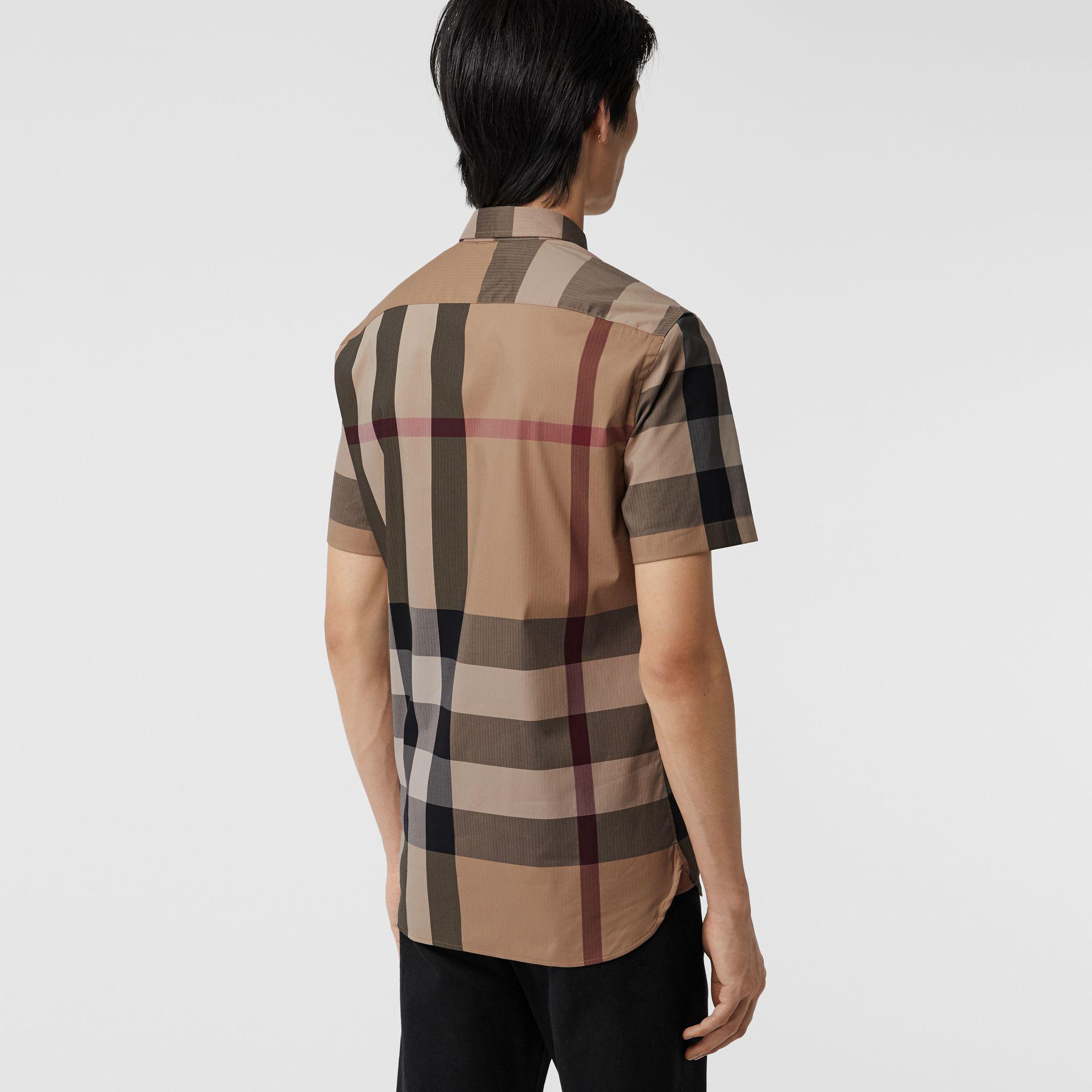 Burberry Short-sleeve Check Stretch Cotton Blend Shirt Camel in Natural ...