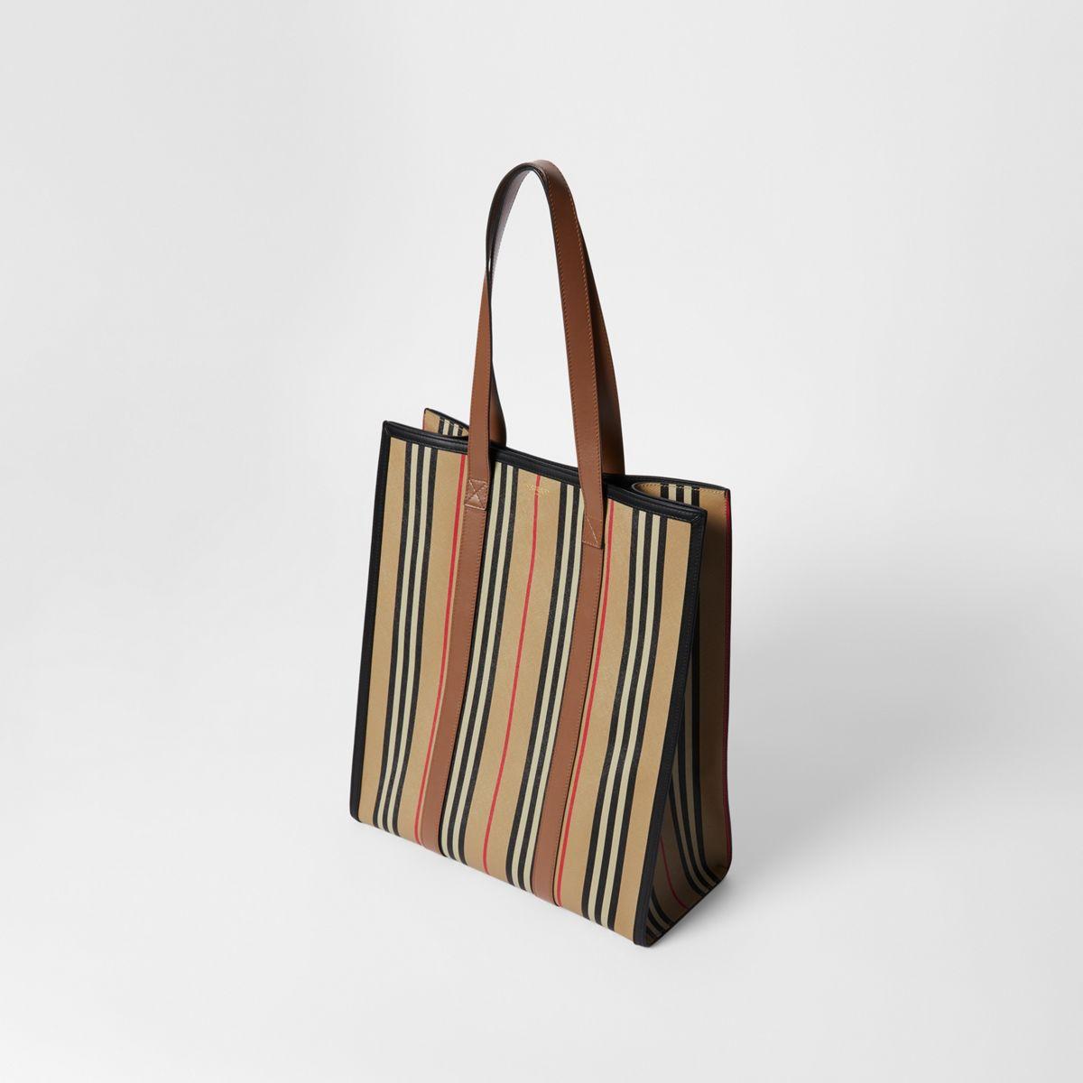 Burberry Icon Stripe E-canvas Portrait Tote Bag in Natural | Lyst