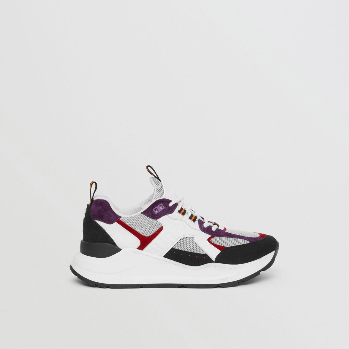 Burberry Logo Print Leather, Suede And Mesh Sneakers in White for Men | Lyst