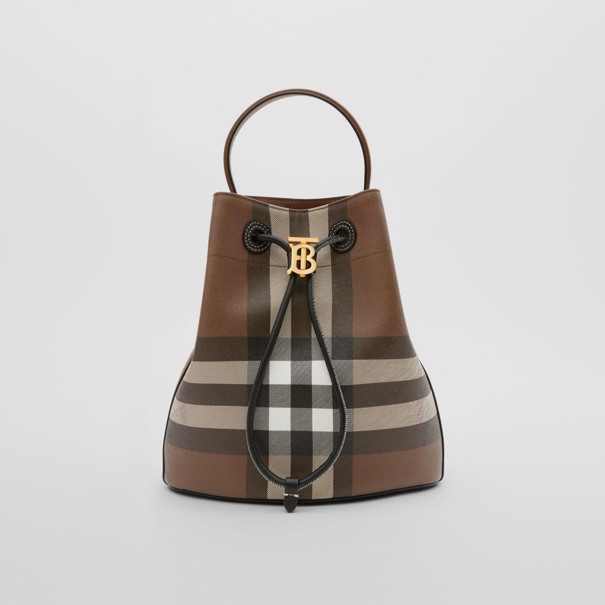 Burberry Check And Leather Small Tb Bucket Bag in Brown | Lyst