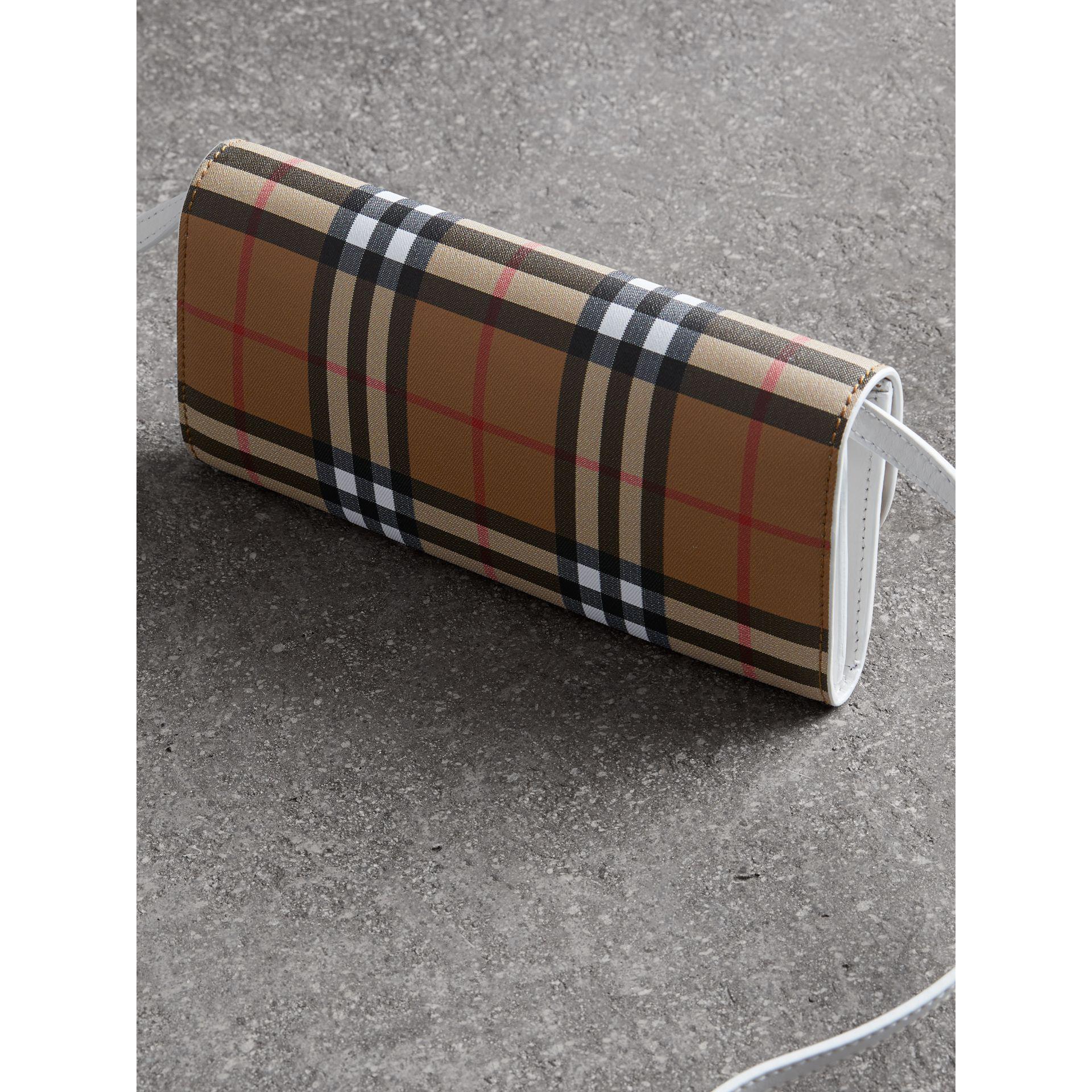 vintage check and leather wallet with detachable strap