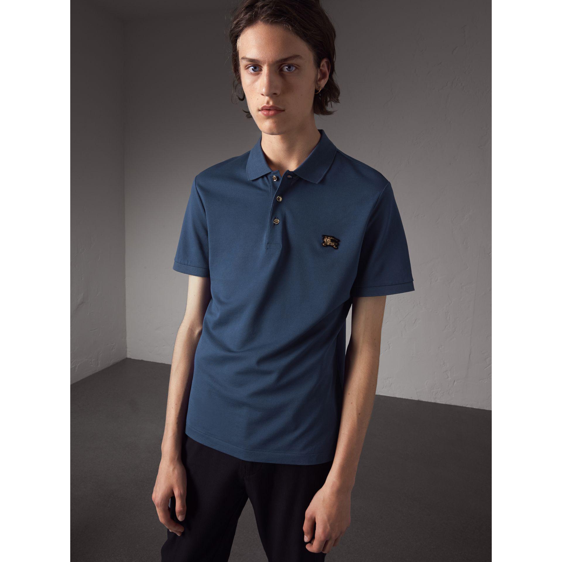 Burberry Men's Blue Cotton Pique Polo Shirt, Size Medium 8028874