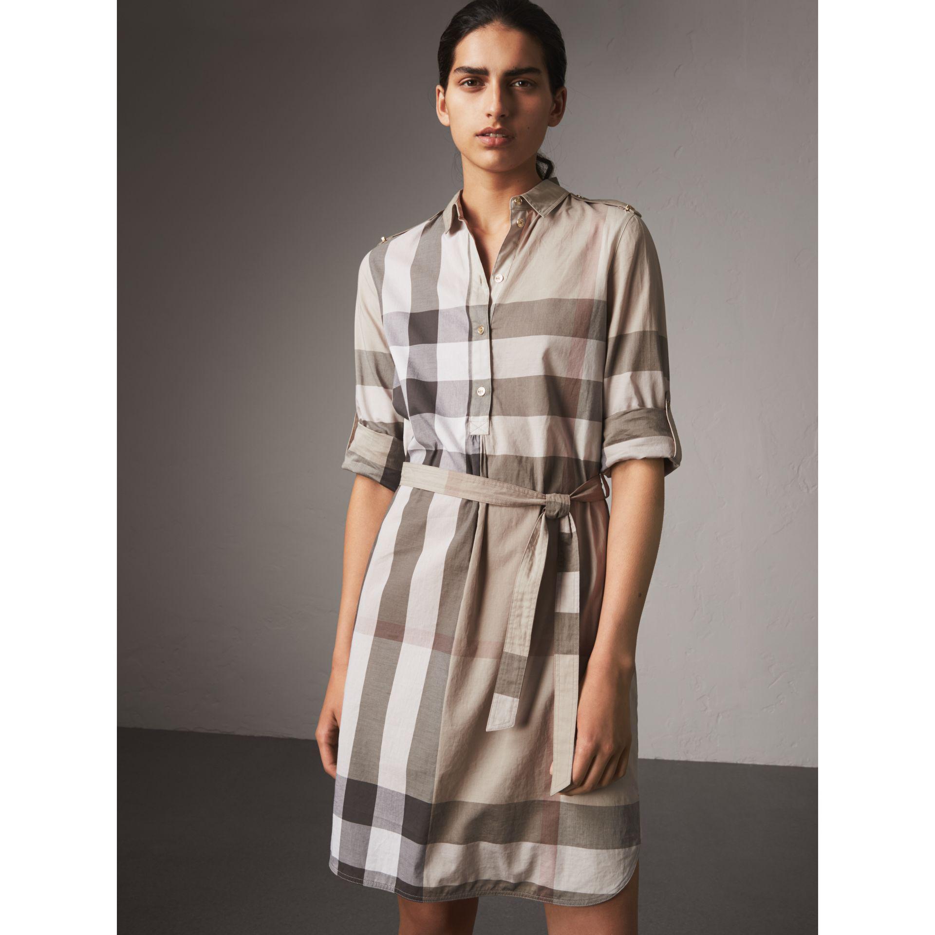 Burberry Check Cotton Shirt Dress Pale Stone in Blue | Lyst