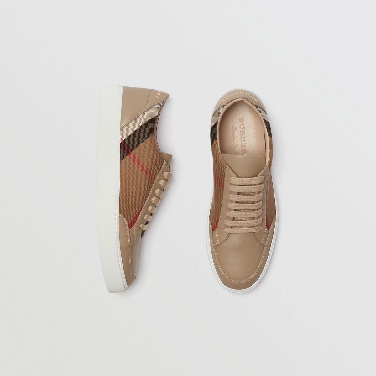 check detail leather sneakers burberry