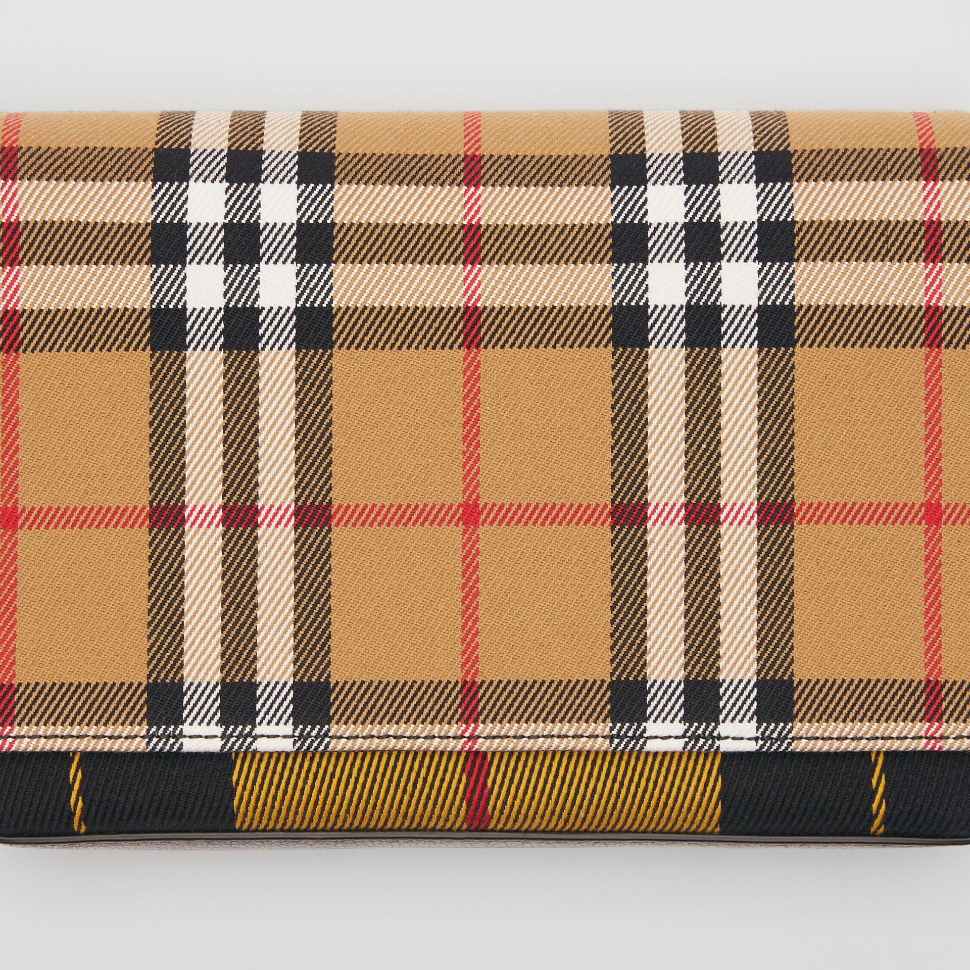 vintage check and leather wallet with detachable strap