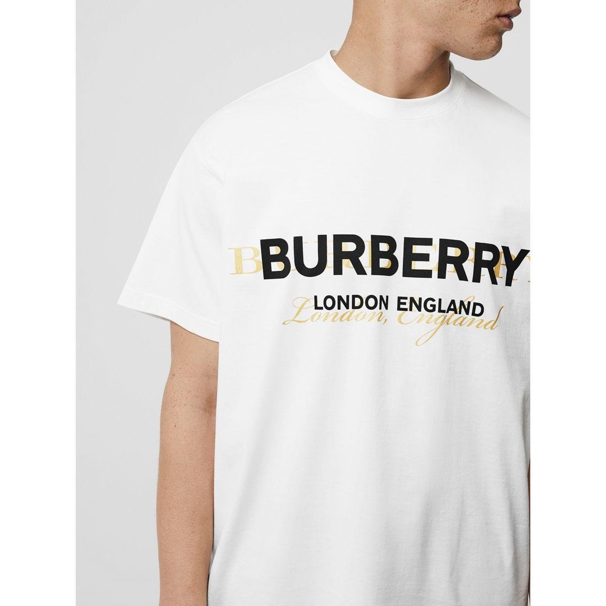 Burberry Logo Print Cotton T-shirt in White for Men - Lyst