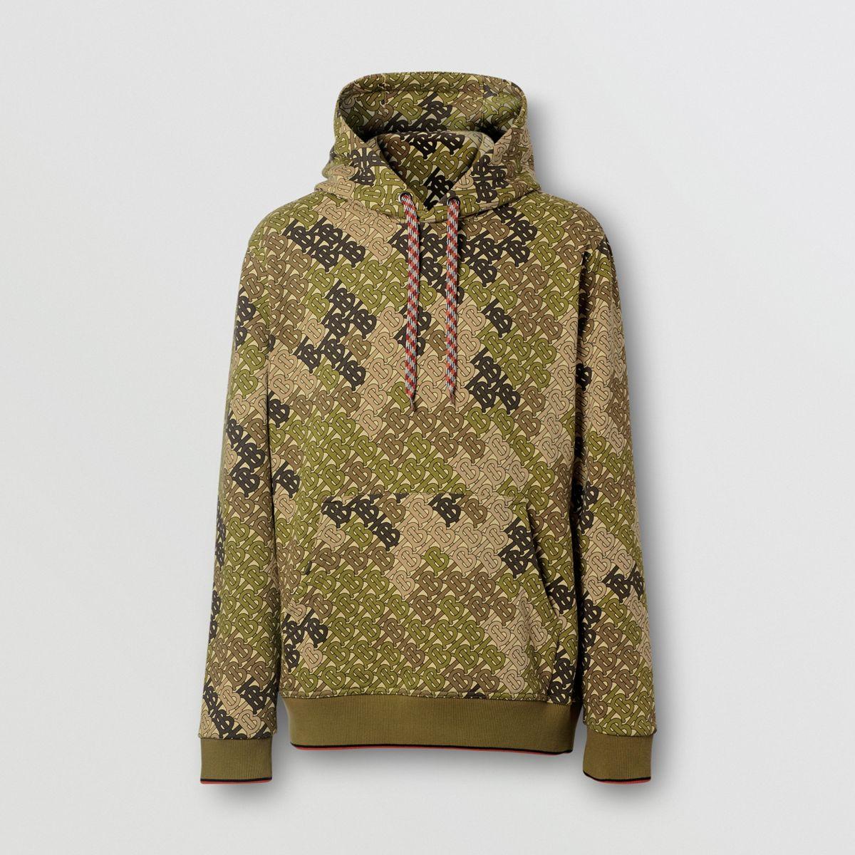 Burberry Monogram Print Cotton Hoodie in Army Green (Green) for Men - Lyst