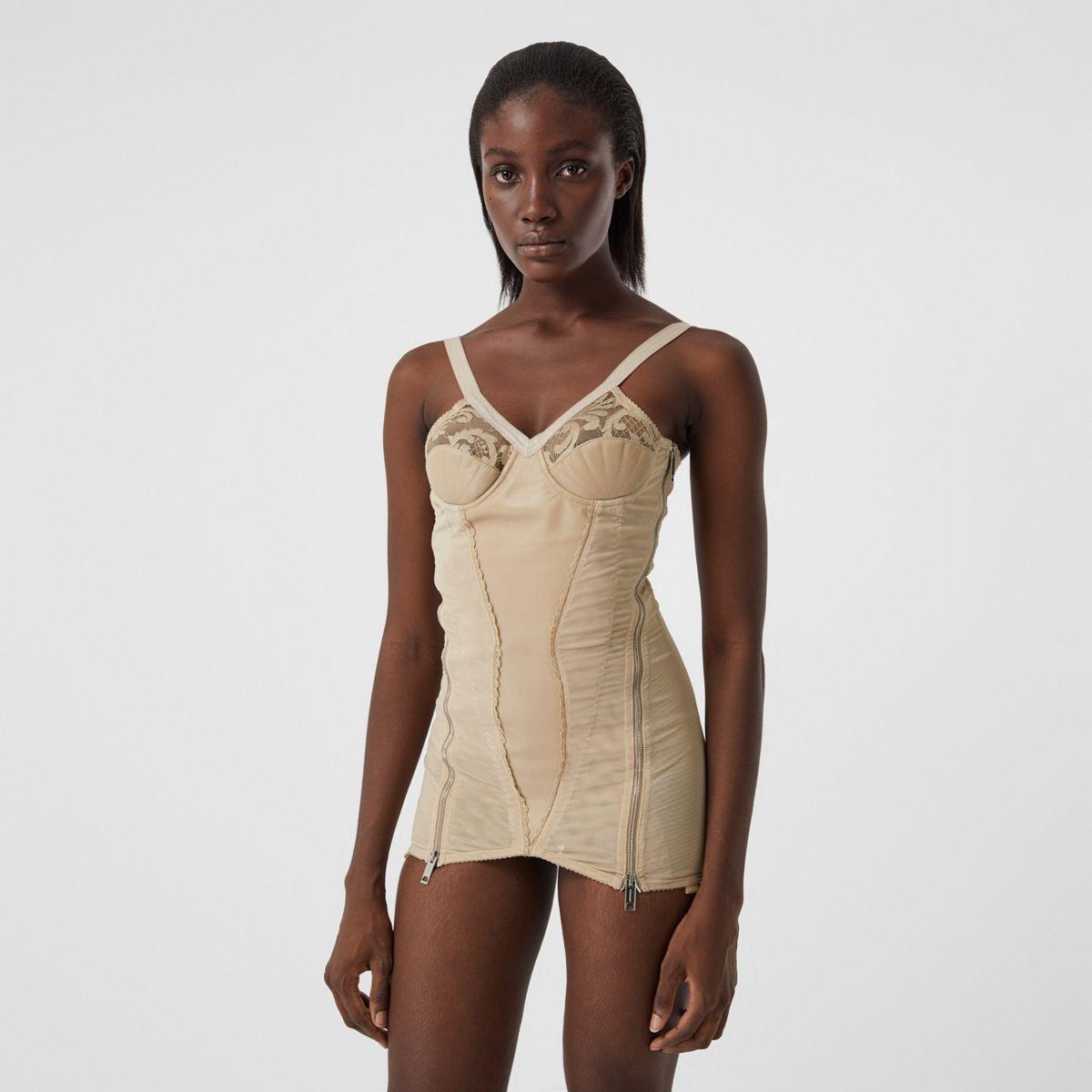 Burberry Lace Detail Leather And Mesh Corset Top | Lyst