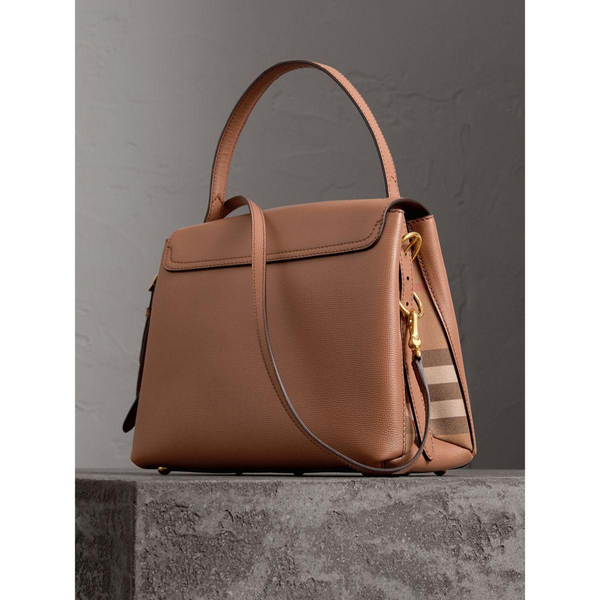 Burberry Small Grainy Leather And House Check Tote Bag | in Dark Sand (Brown) - Lyst