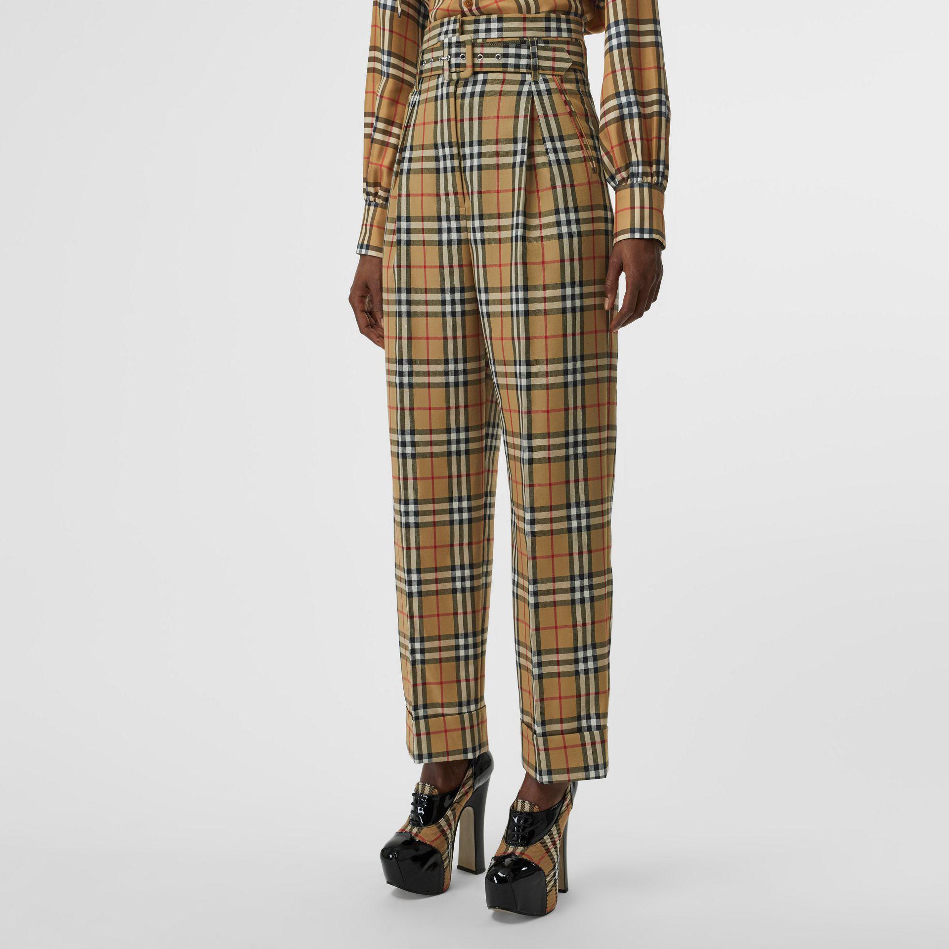 Burberry Vintage Check Wool High-waisted Trousers - Lyst