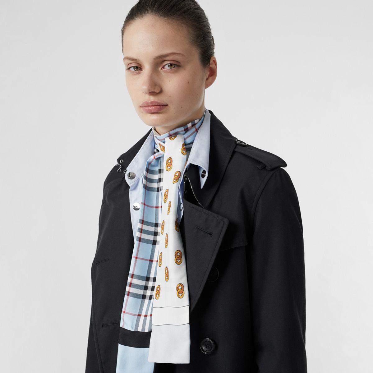 vintage check and logo print silk skinny scarf