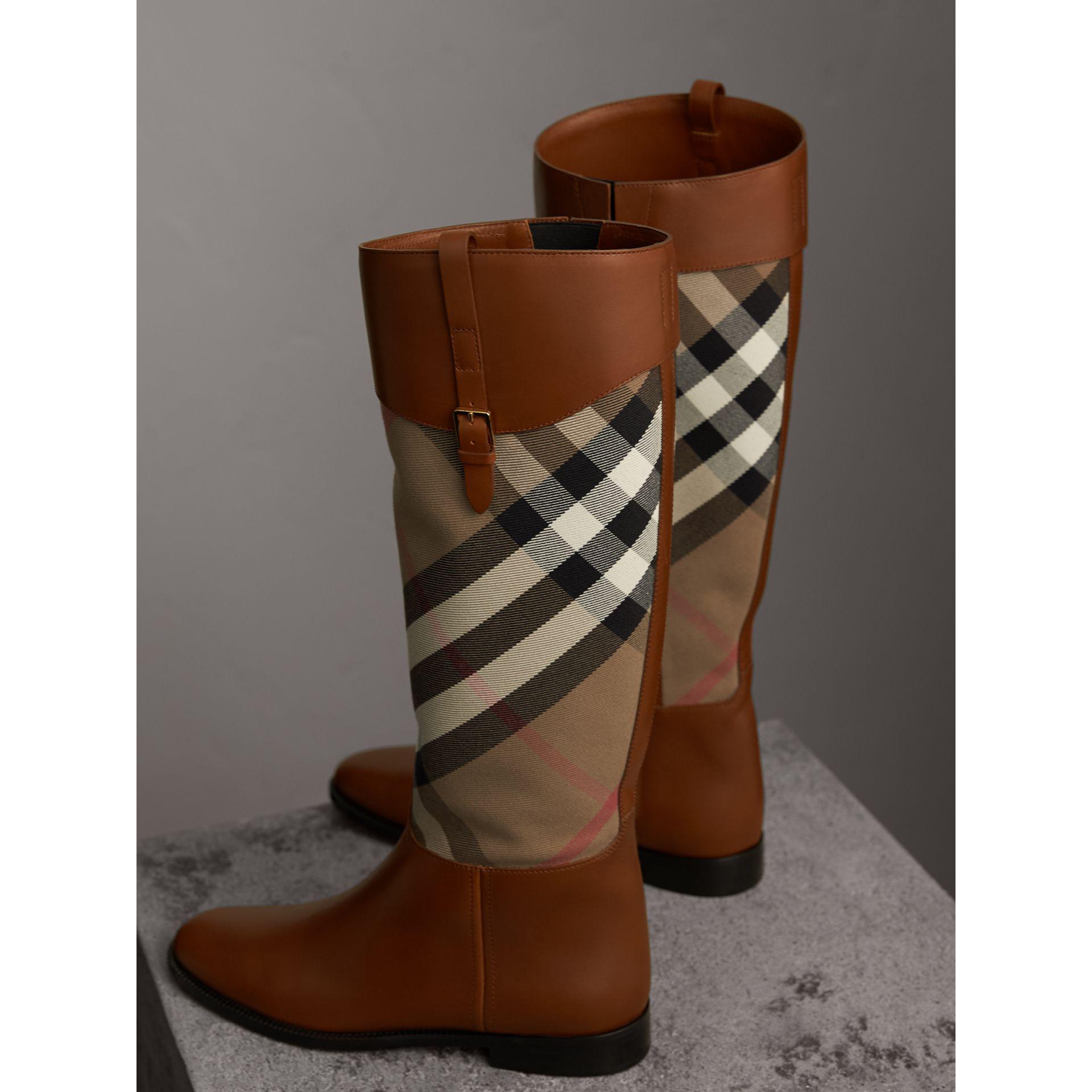 Burberry House Check and Leather Riding Boots | Lyst