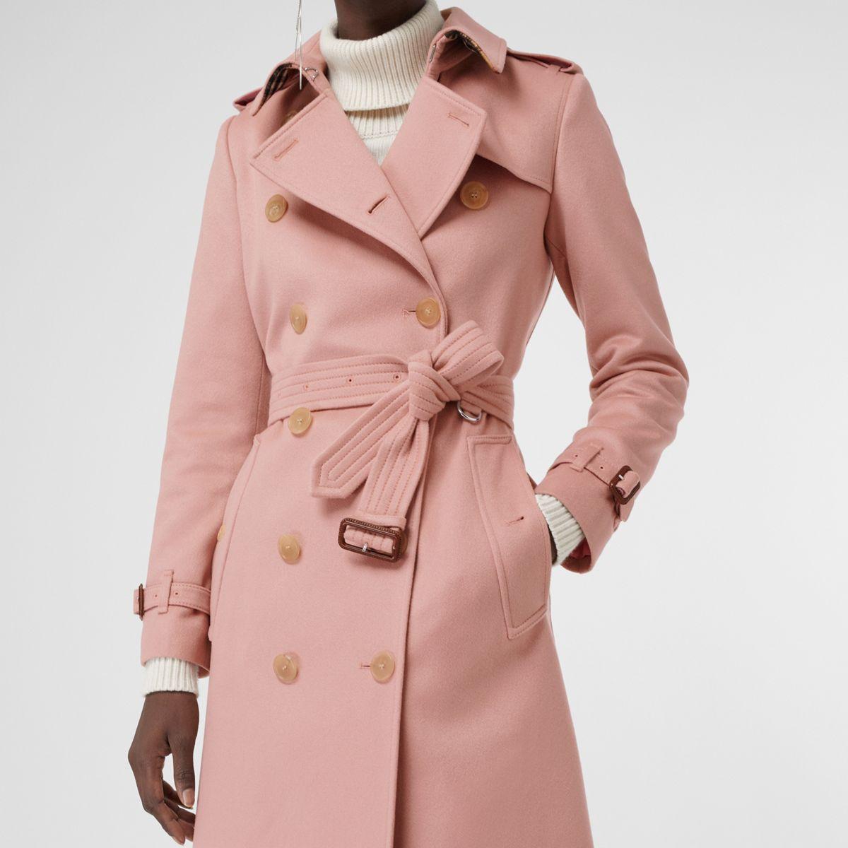 Burberry Cashmere Trench Coat in Pink | Lyst