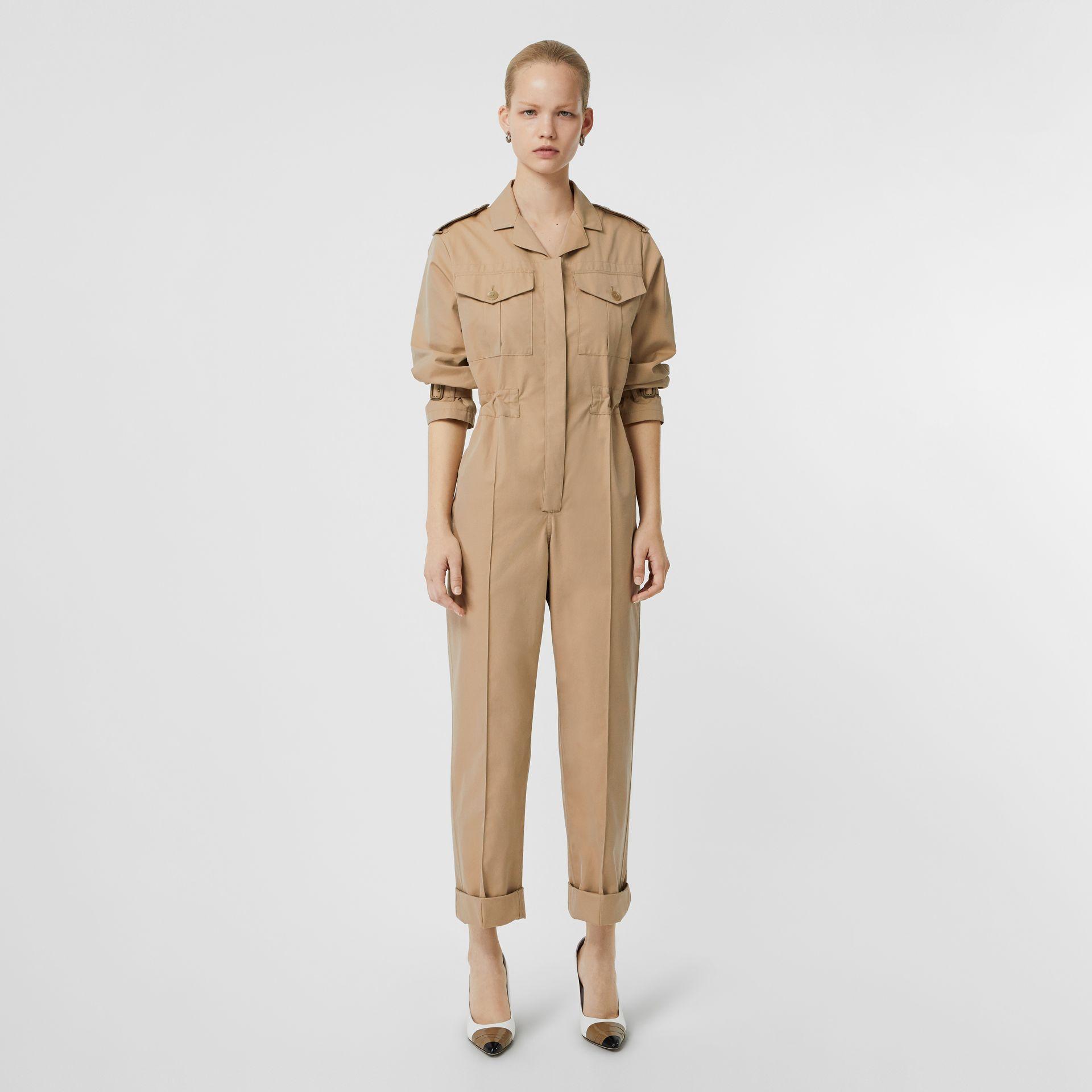 Burberry Cotton Gabardine Jumpsuit in Natural | Lyst Canada
