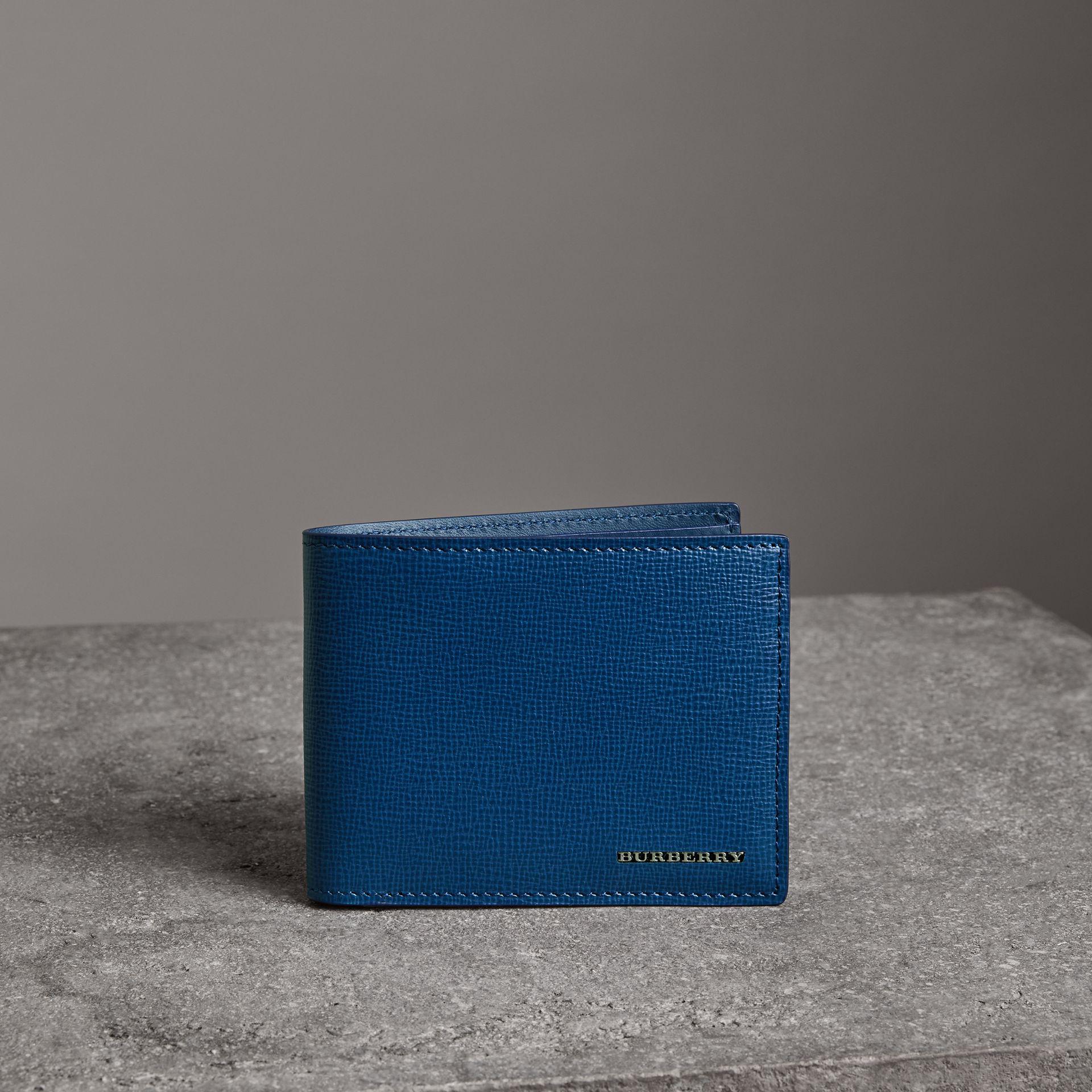 Burberry Grained Leather Bifold Wallet Mineral Blue for Men