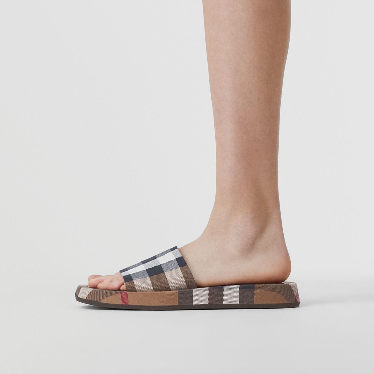 Burberry Check Cotton Slides in Brown | Lyst
