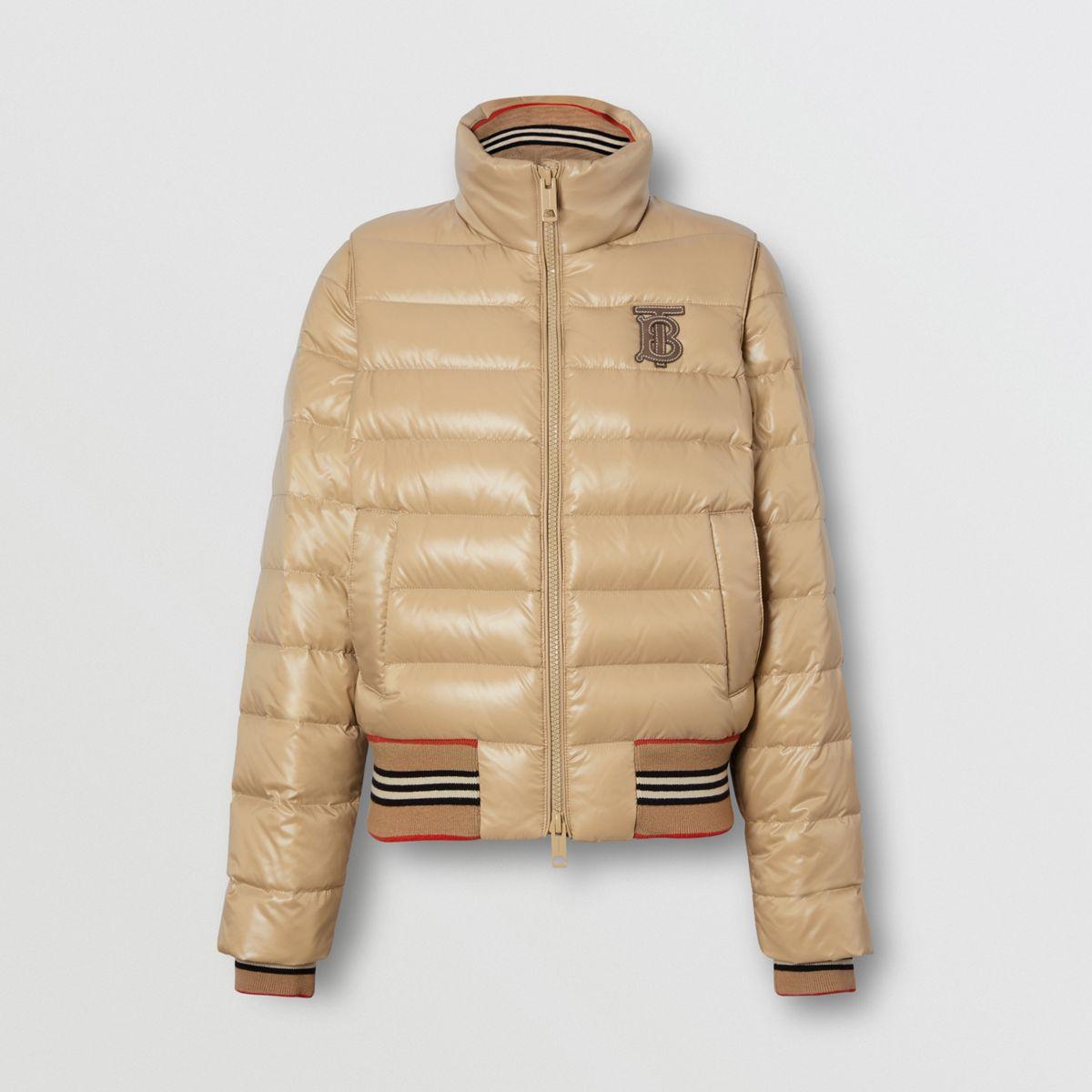detachable sleeve icon stripe detail puffer jacket
