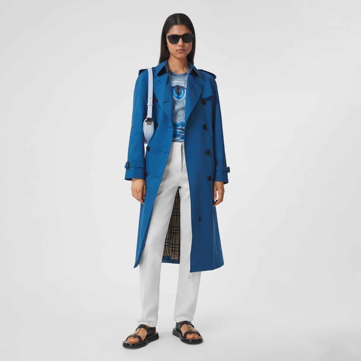 Burberry Cotton Gabardine Trench Coat in Blue | Lyst