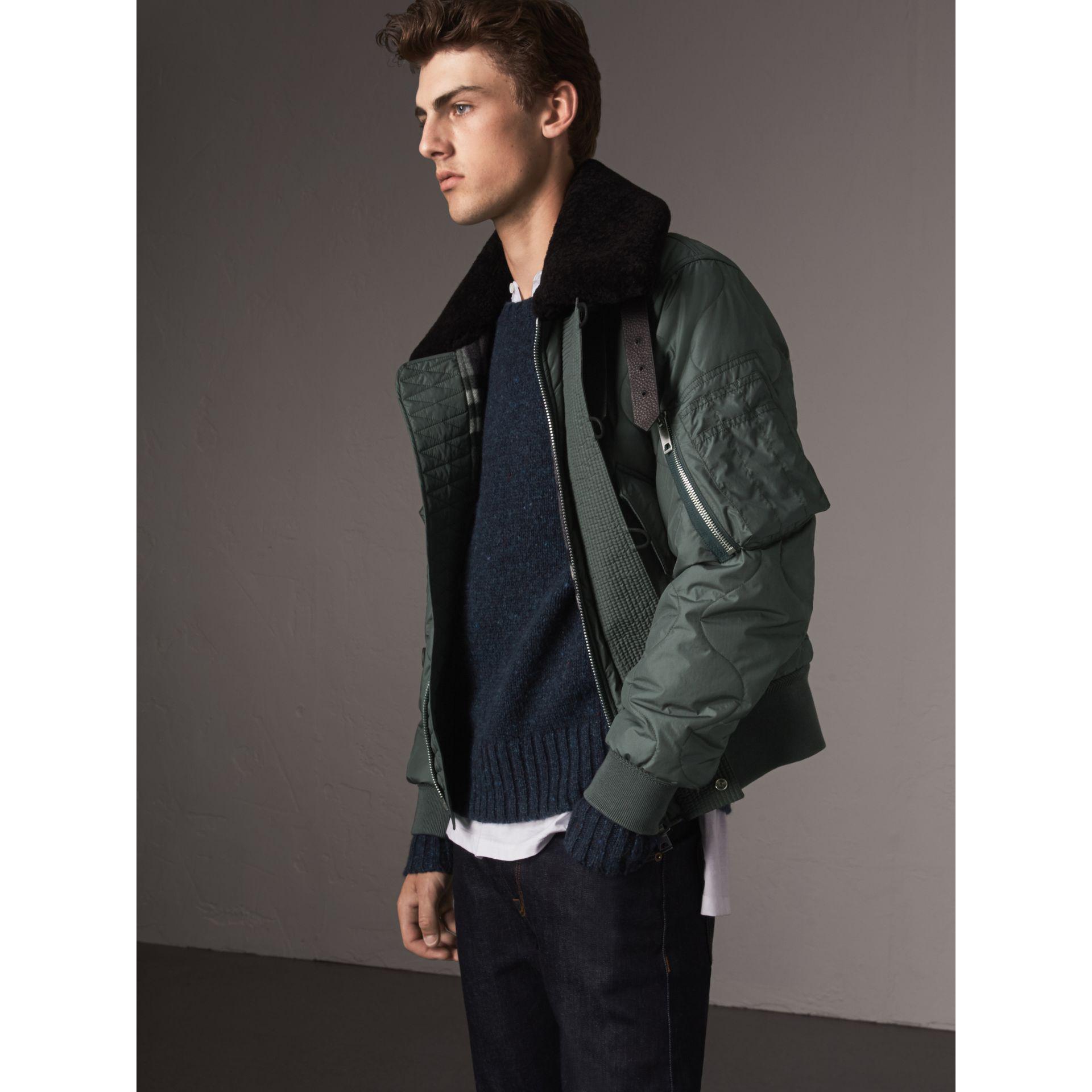 Burberry Wool Shearling Collar Quilted Bomber Jacket for Men - Lyst
