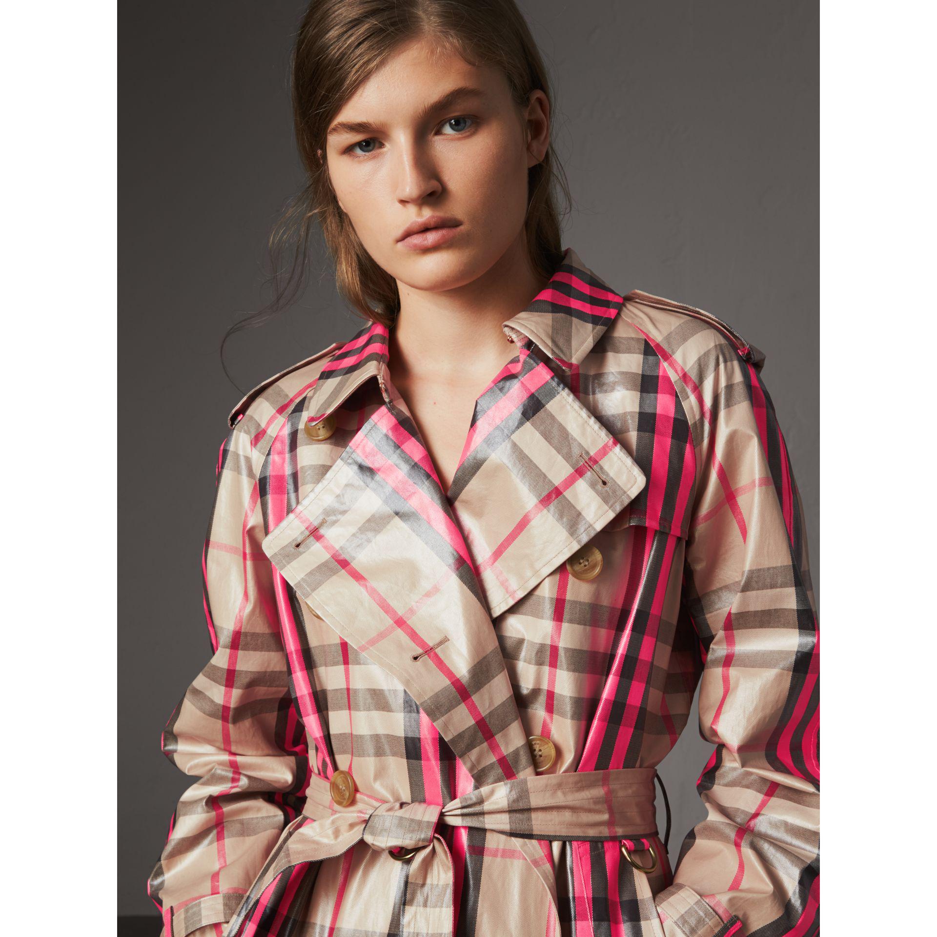 Burberry Laminated Check Trench Coat in Neon Pink (Pink) - Lyst