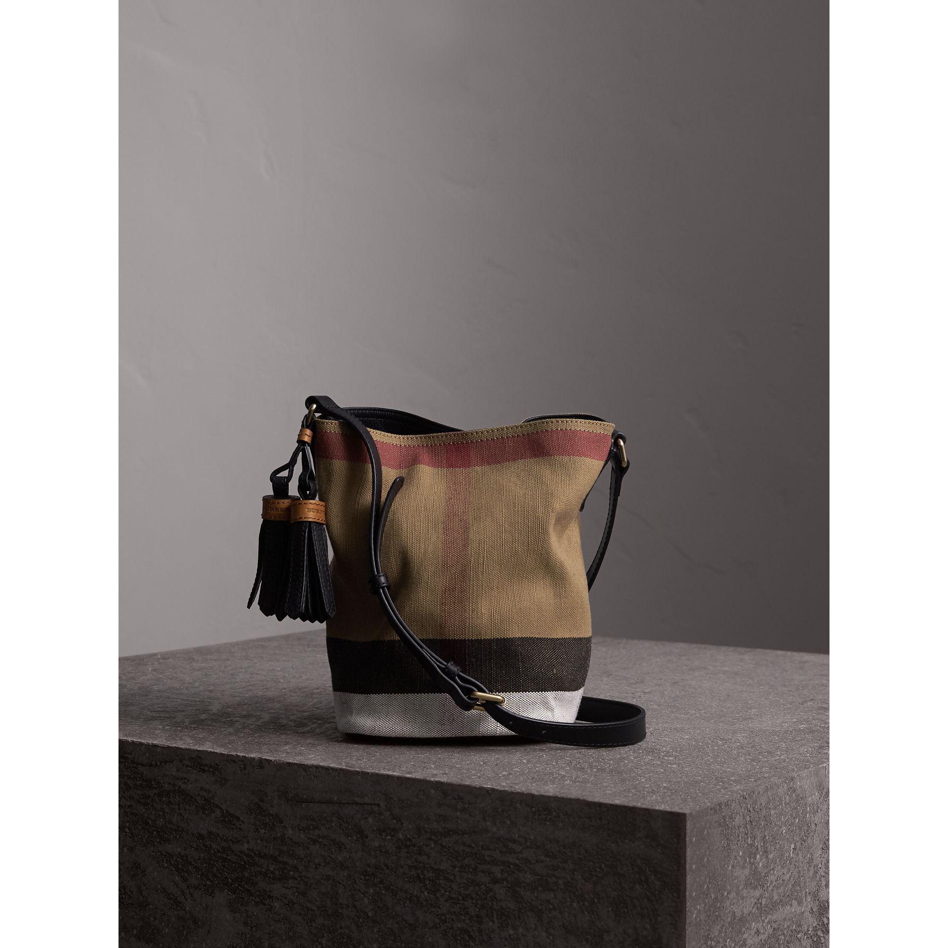 Burberry The Small Ashby In Canvas Check And Leather Black | Lyst