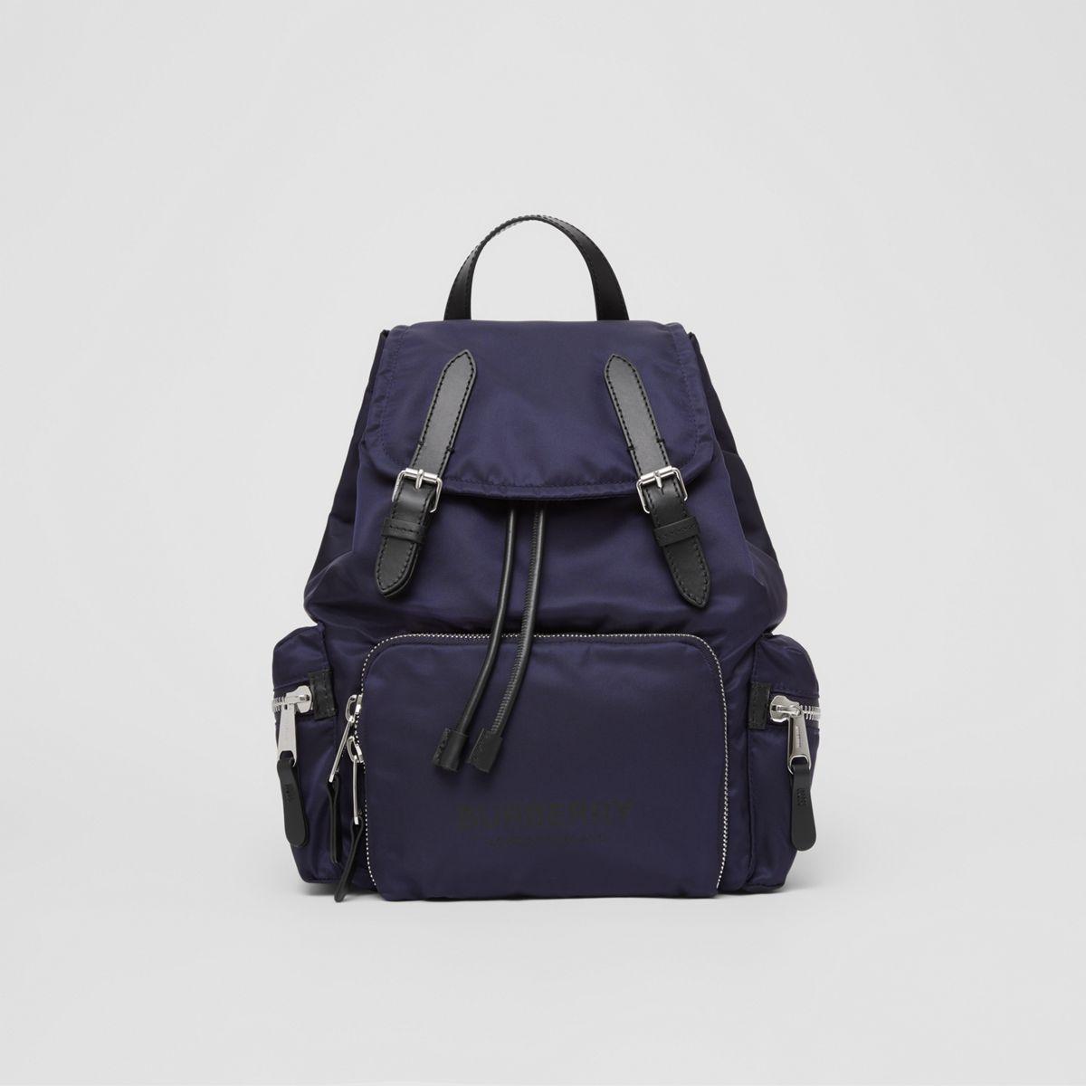 Burberry Medium Logo-print Nylon Backpack in Blue | Lyst