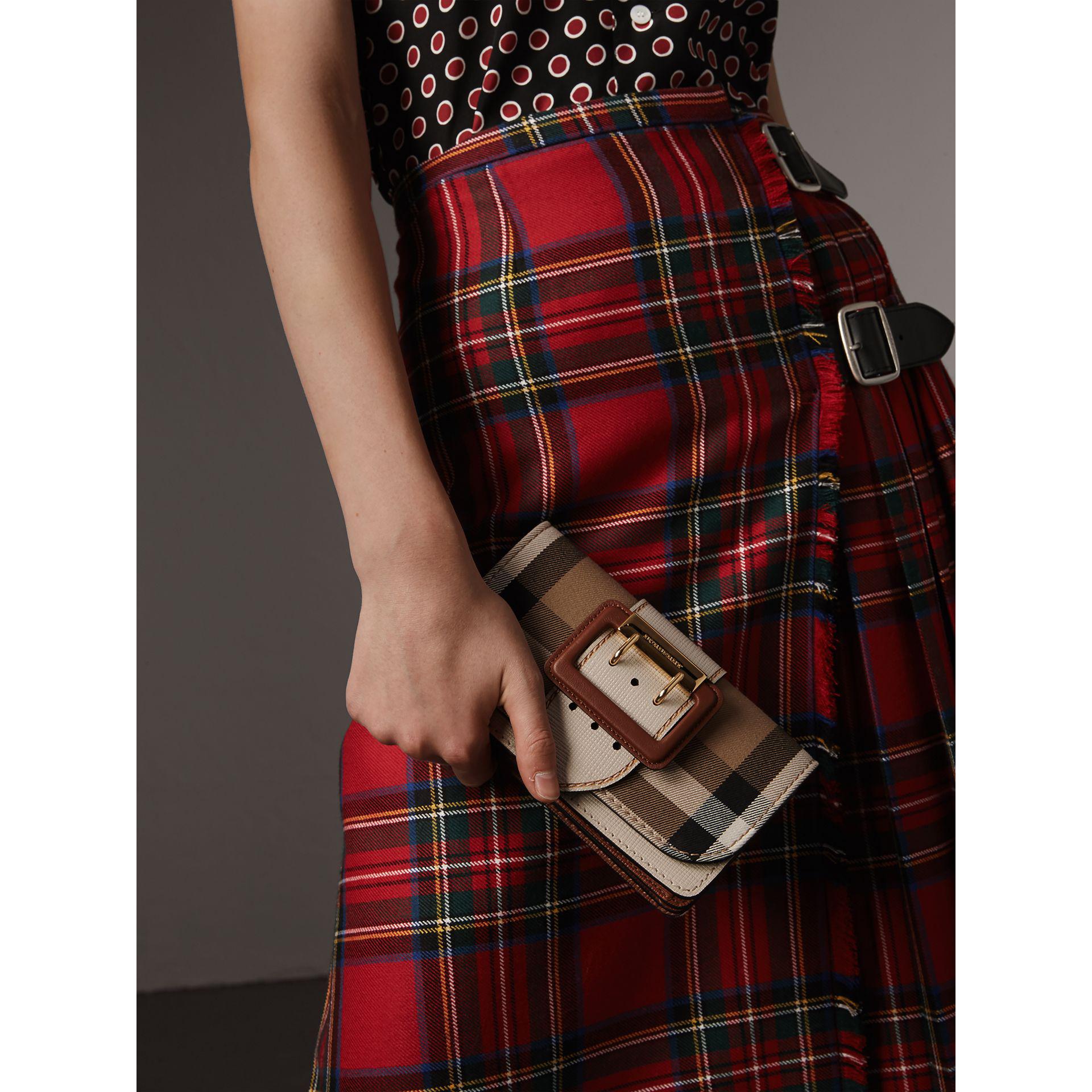 burberry small buckle bag in house check and leather