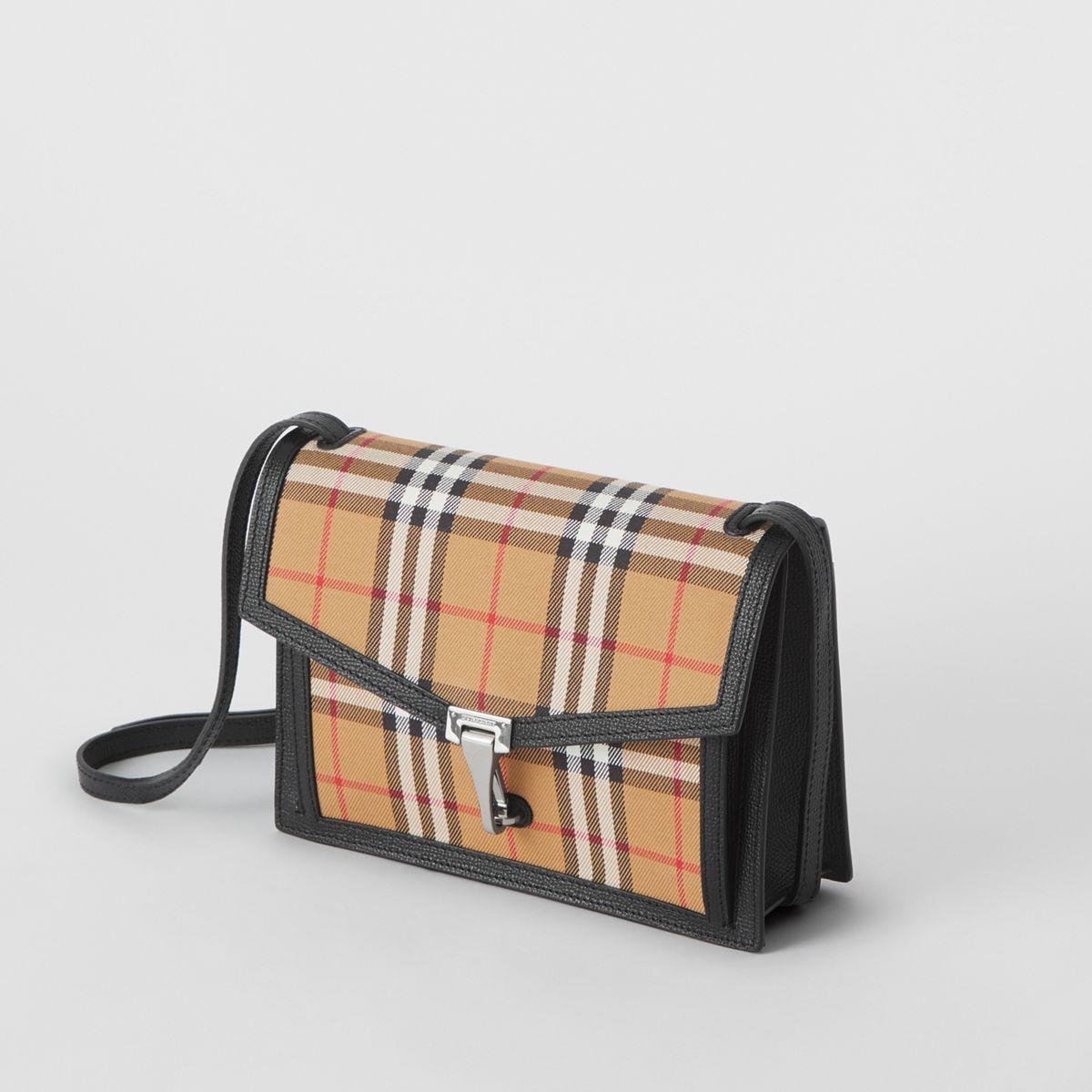 Burberry Small Vintage Check And Leather Crossbody Bag in Black - Lyst