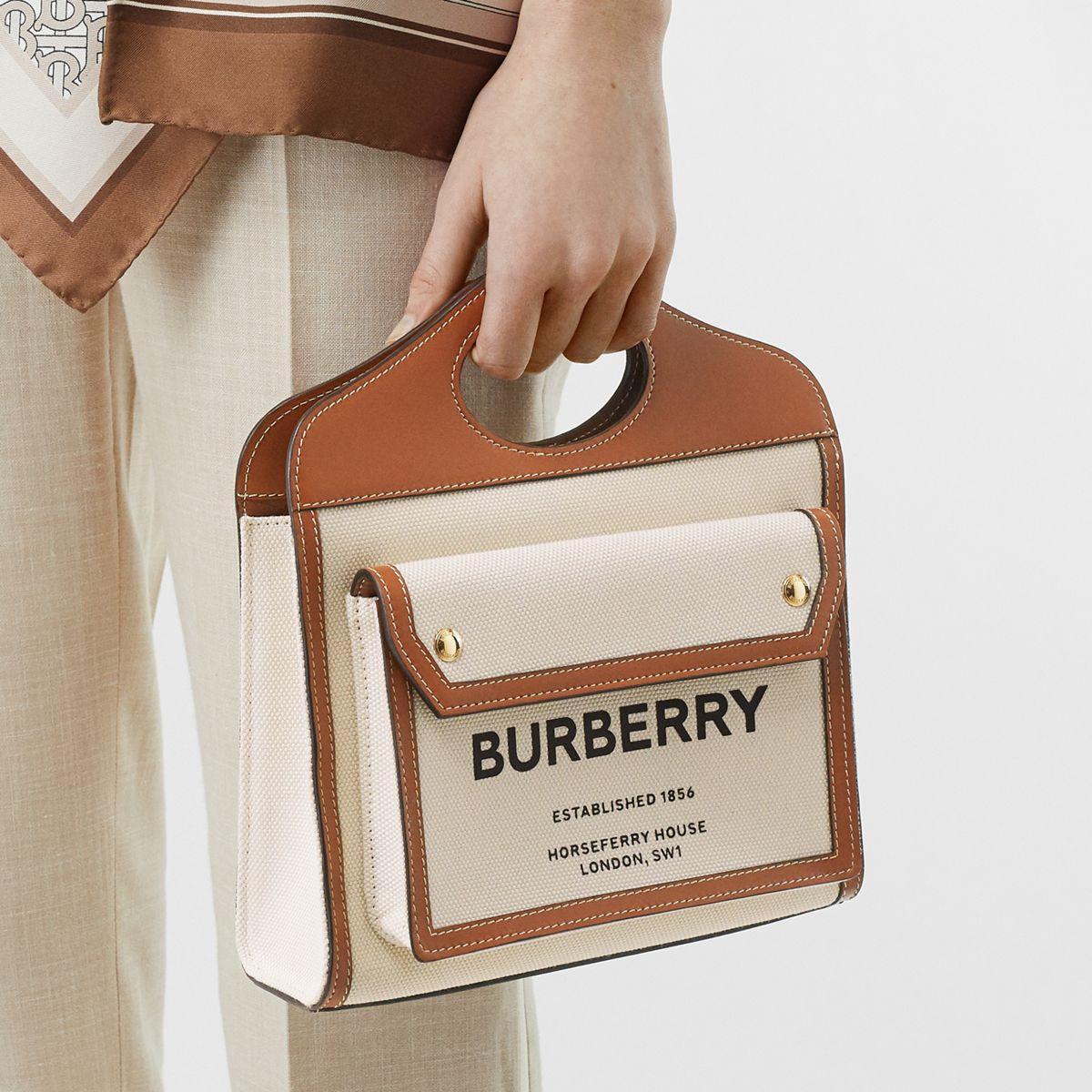 Burberry Mini Two-tone Canvas And Leather Pocket Bag in Beige 