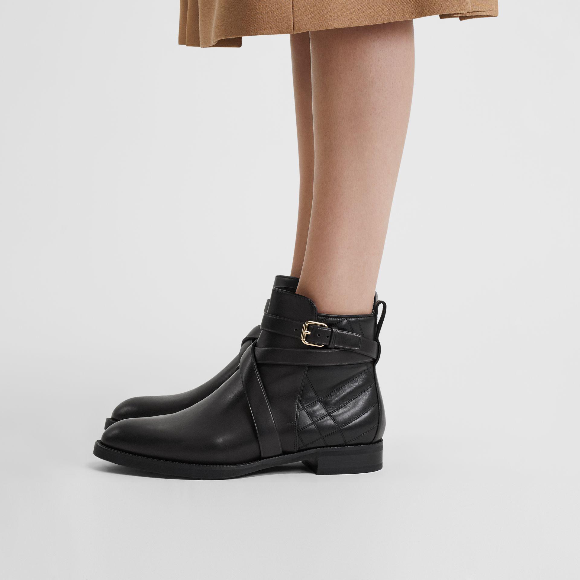Quilted Leather Ankle Boots in Black 
