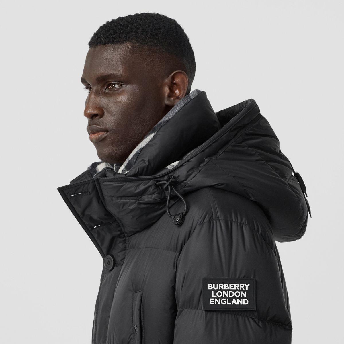 Burberry Synthetic Logo Detail Hooded Puffer Coat in Black for Men | Lyst