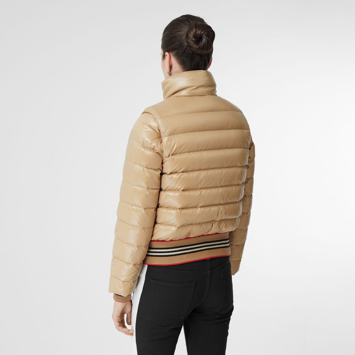 detachable sleeve icon stripe detail puffer jacket