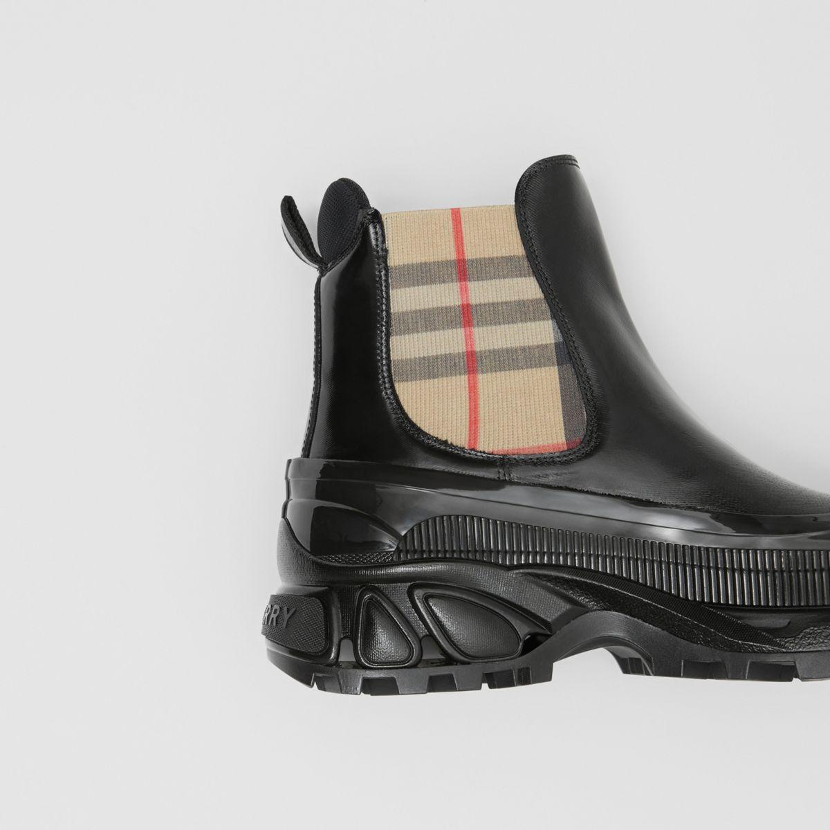 Burberry Vintage Check Detail Coated Canvas Chelsea Boots in Black 