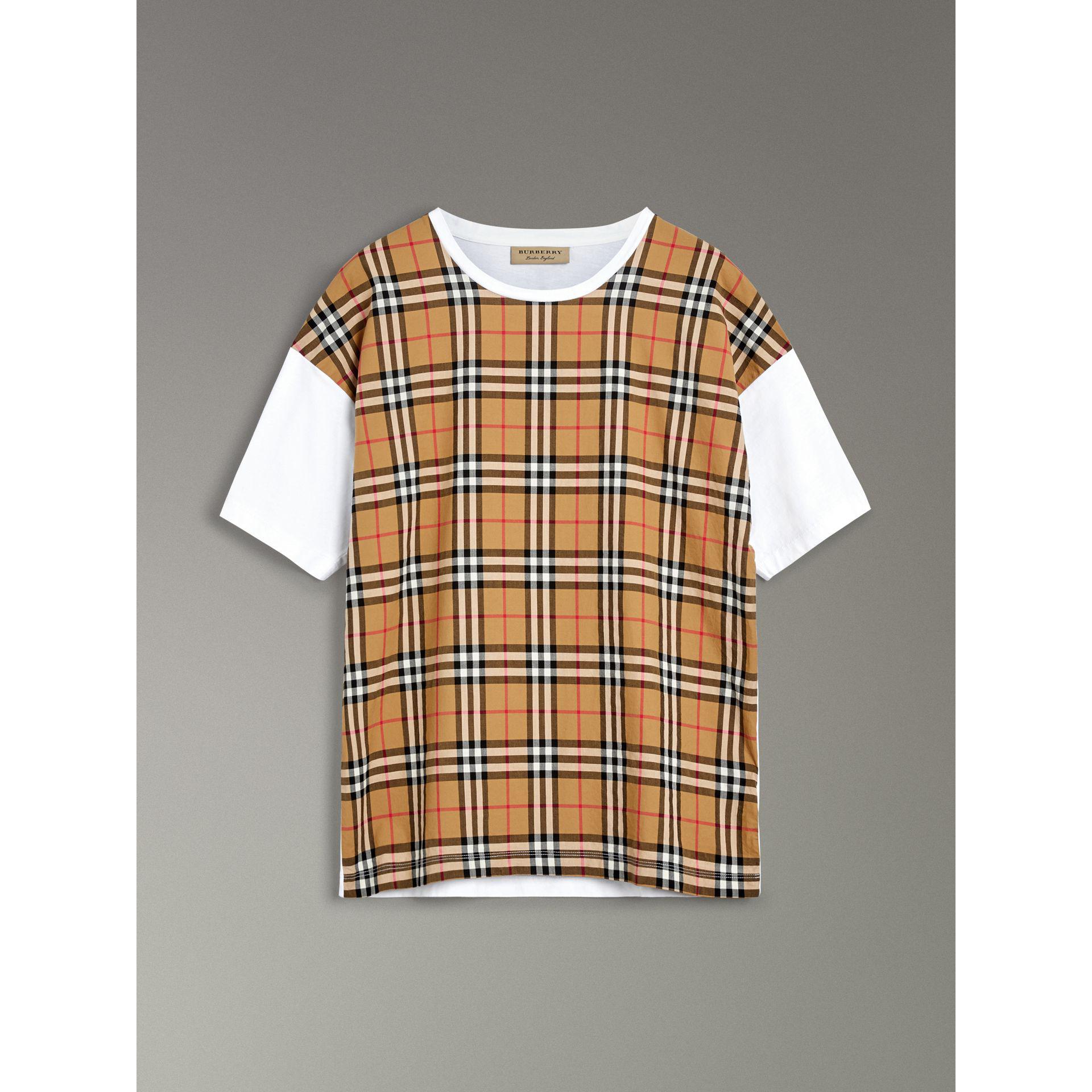 Burberry Vintage Check Panel Cotton T-shirt in White for Men | Lyst